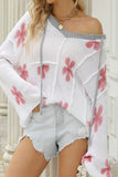 Pink Flower Hoodie Knit Top
