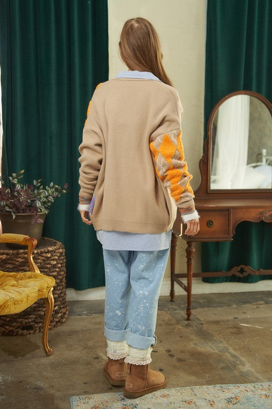 Plush Argyle Knit Cardigan (COLOR OPTIONS)