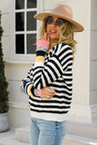 Angel Wings Warm Spice Striped Round Neck Sweater (Color Options)