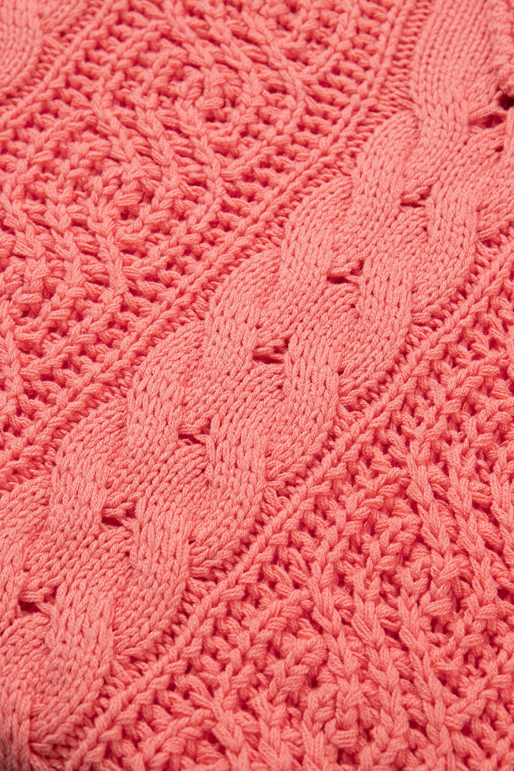 Coral Drawstring Cable-Knit HoodIe