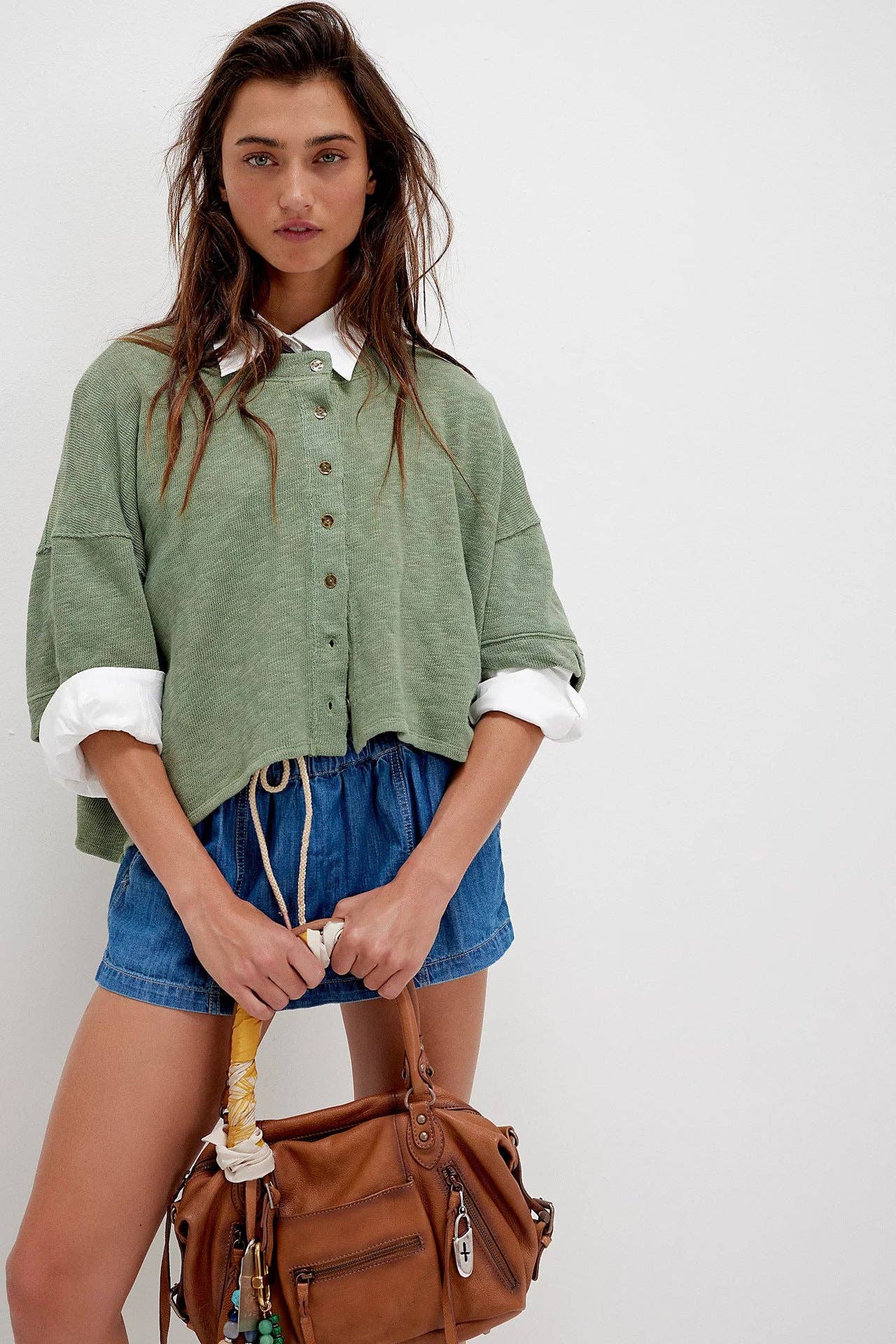 Sweetkama - Ladies Solid Color Midi Sleeves Knitted Cardigan