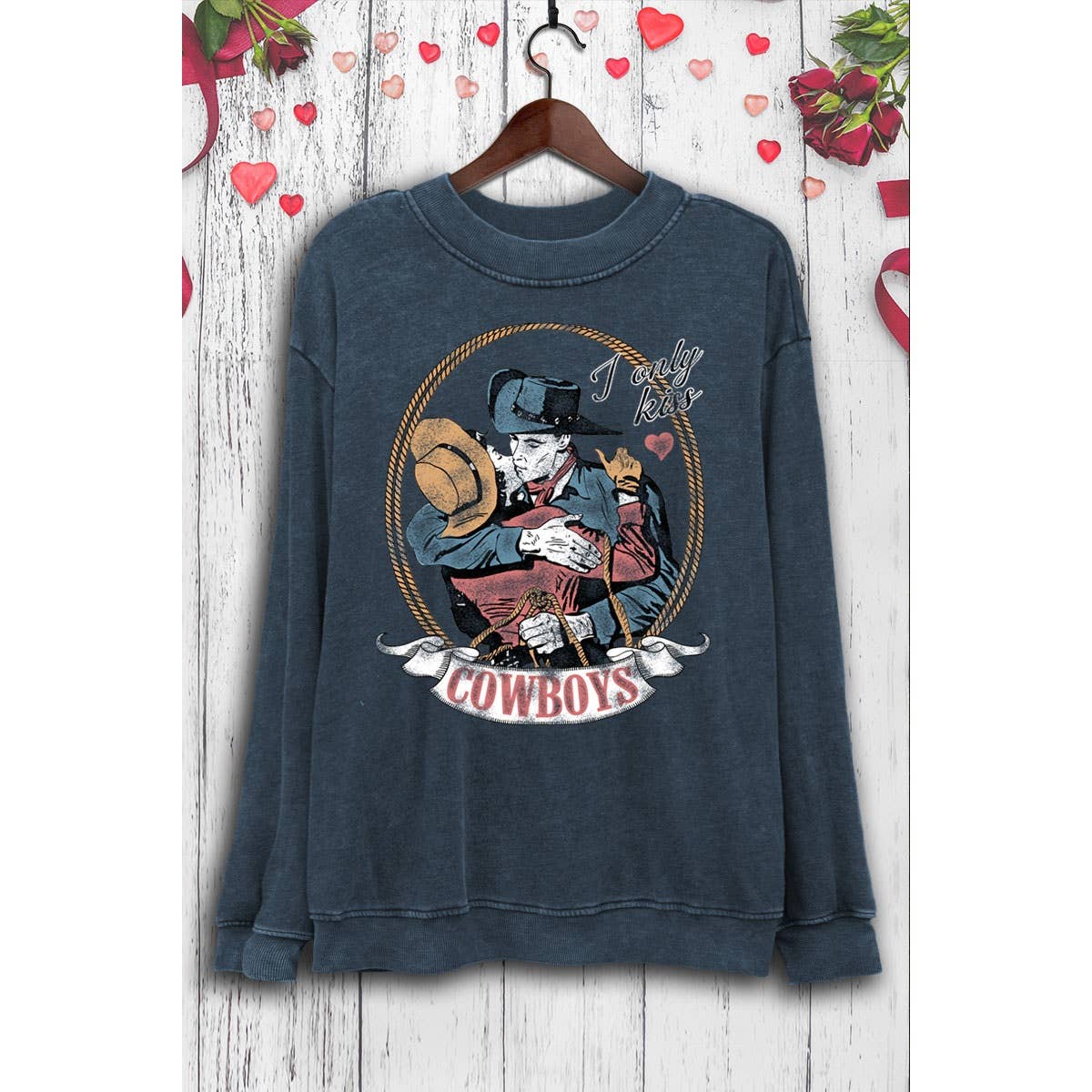 I ONLY KISS COWBOYS LONG SLEEVE SWEATSHIRTS: White / M