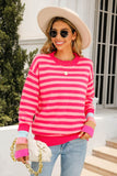 Angel Wings Warm Spice Striped Round Neck Sweater (Color Options)
