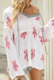 Pink Flower Hoodie Knit Top