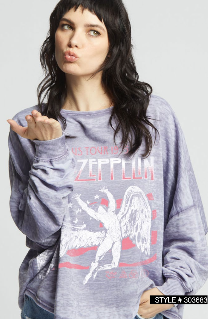 Recycled Karma Led Zeppelin One Size Graphic  Burn Out Sweatshirt DROP JUNE
