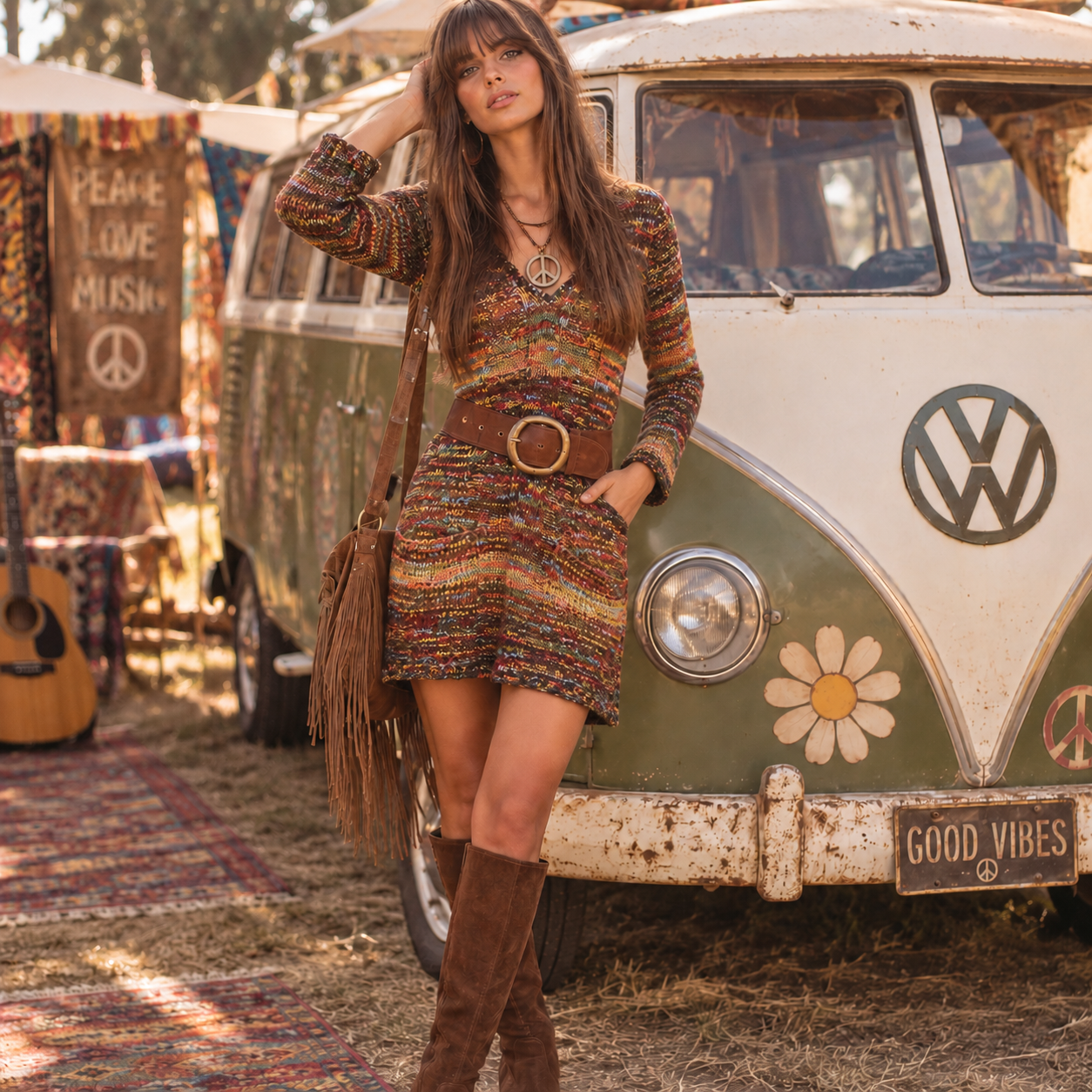 Vintage Retro Boho Hippie Knit Mini