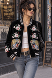 Black Velvet Embroidered Varsity Bomber Jacket  Y2K VIBE