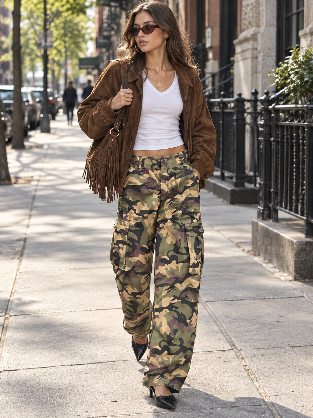 Camouflage WIde Leg Cargo Pants