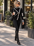 Black Knit Geometric Design Turtleneck