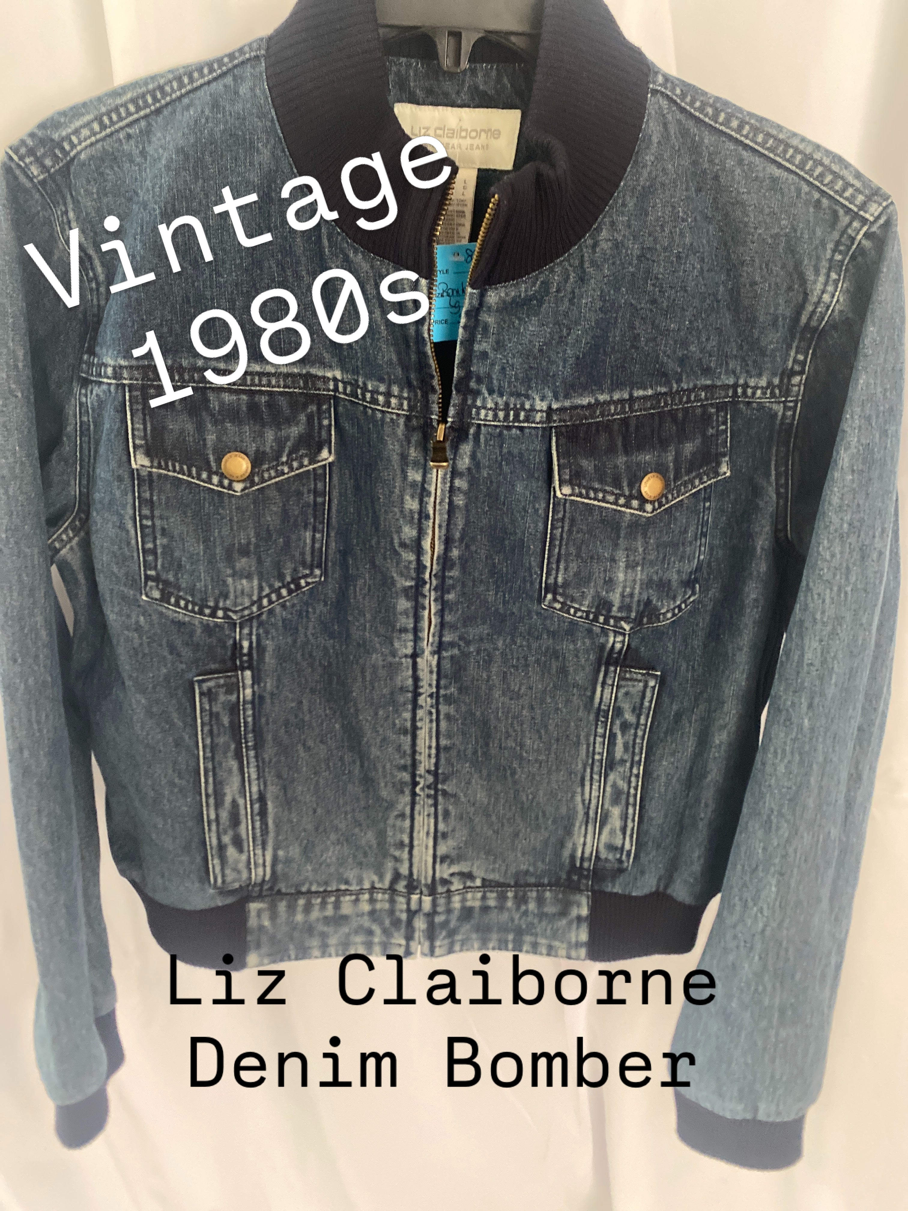 Vintage Liz Claiboren Denim Bomber Jacket 80s