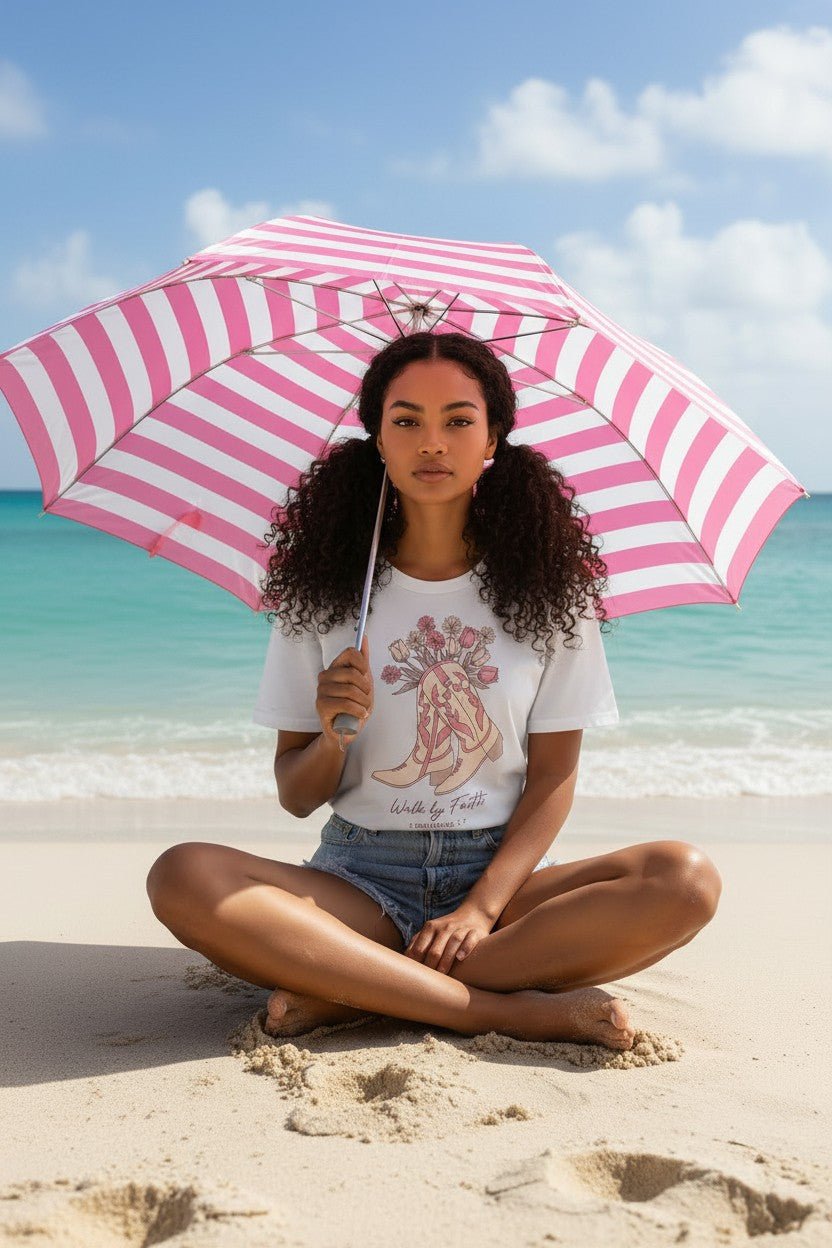 WALK BY FAITH FLOWER BOOTS GRAPHIC LONG CROP TOP