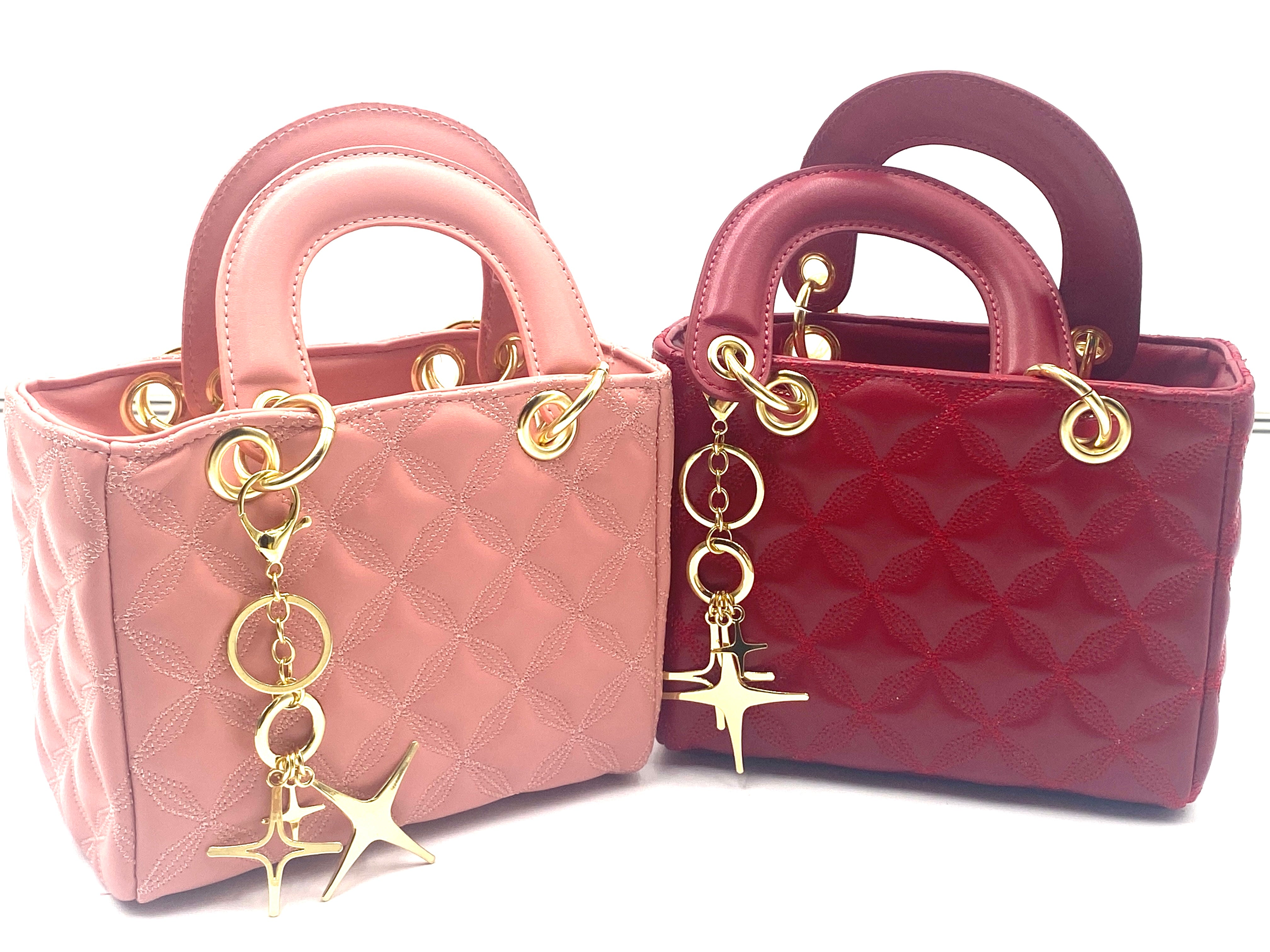 MINI PINK Quilted Box Purse w/Charm and Shoulder Strap