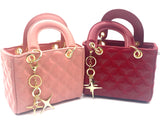 MINI PINK Quilted Box Purse w/Charm and Shoulder Strap