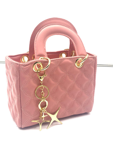 MINI PINK Quilted Box Purse w/Charm and Shoulder Strap