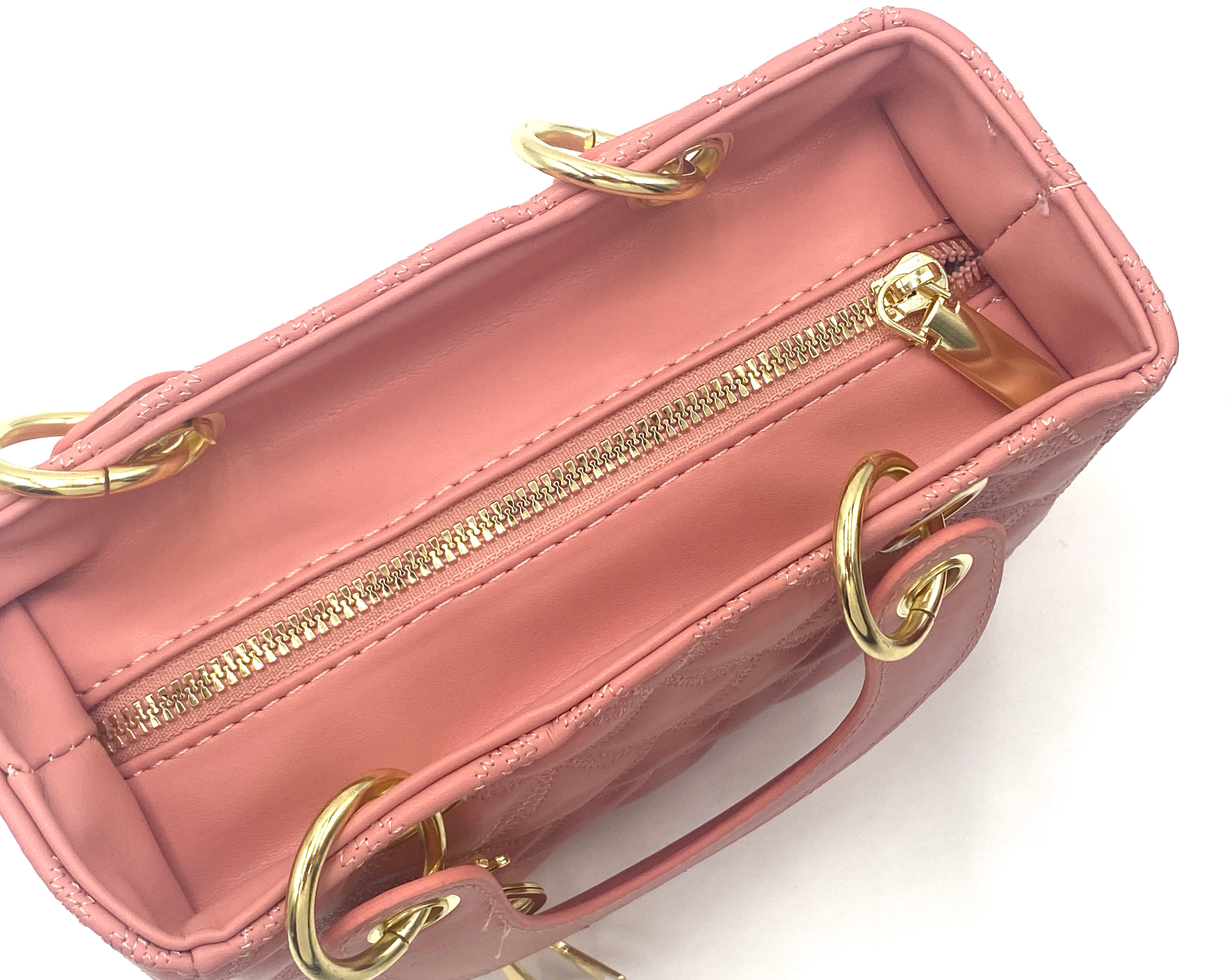 MINI PINK Quilted Box Purse w/Charm and Shoulder Strap