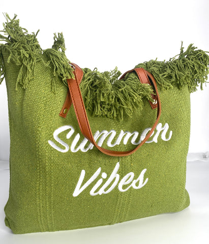GREEN FRINGE  Beach Weekend Tote Bag