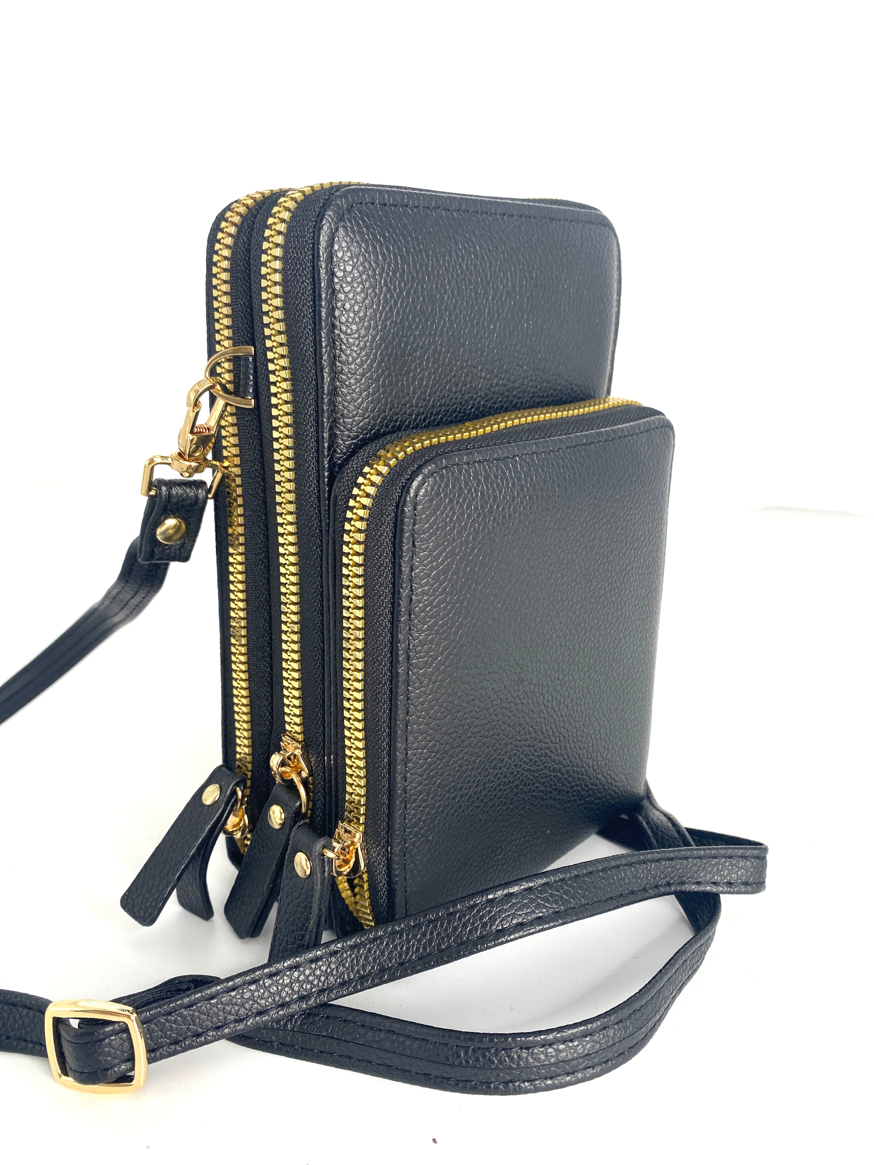 BLACK MINI TRIPLE Faux Leather CROSSBODY (One Left)