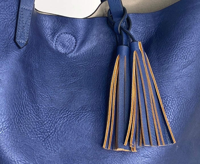 COBALT BLUE LEATHER LARGE TOTE (One Left)