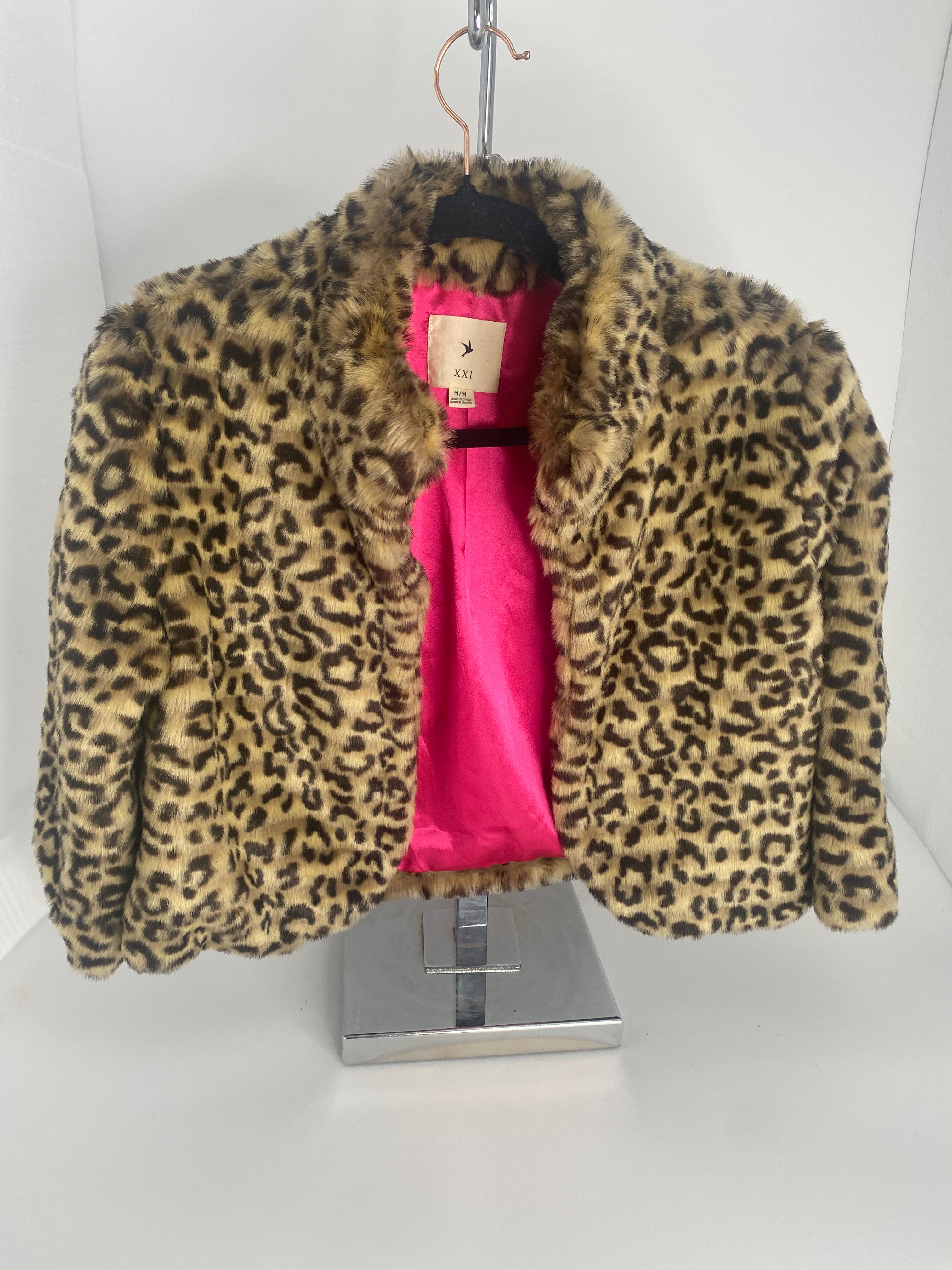 Cropped Faux Fur Leopard Jacket by XXI  90s