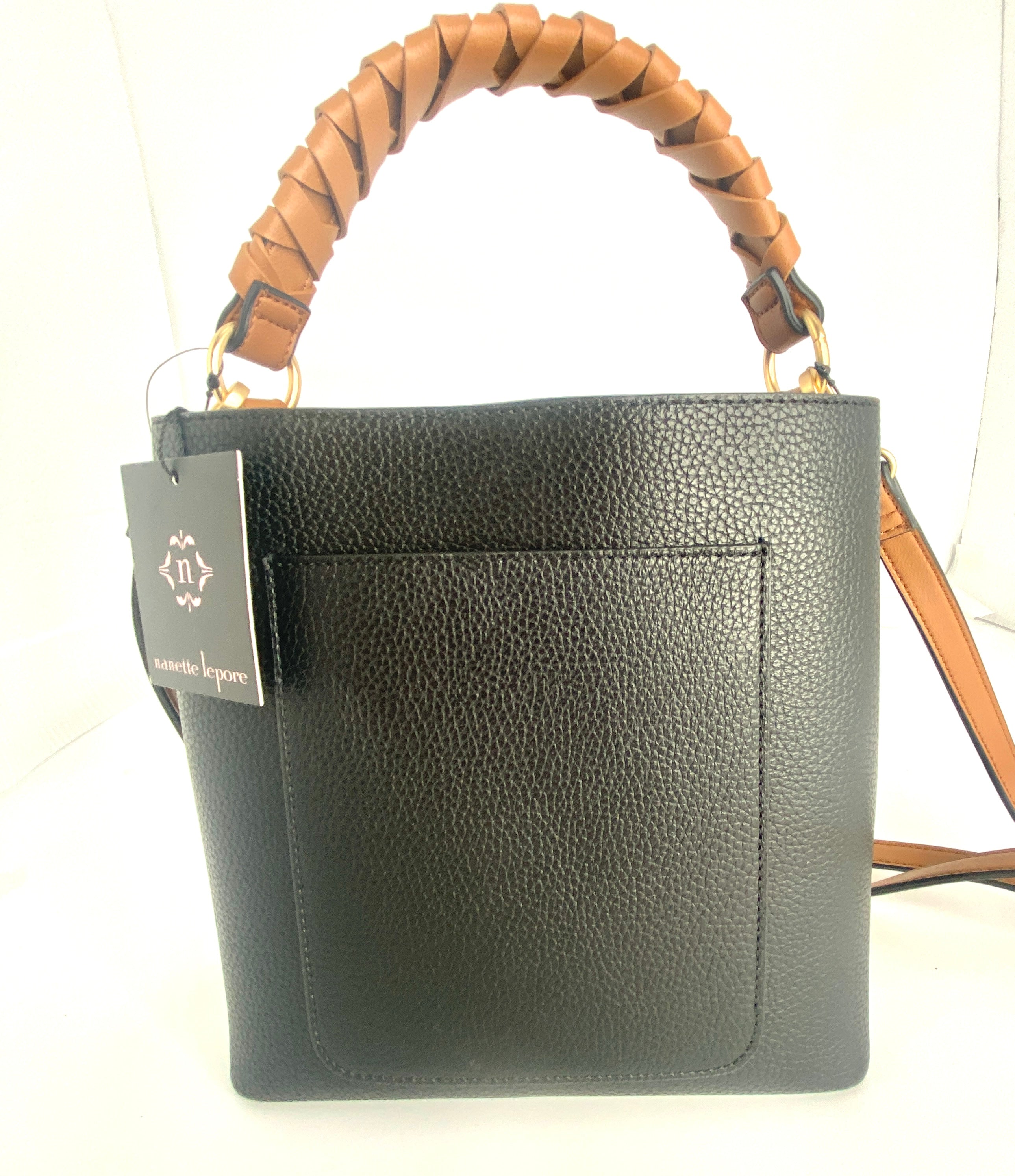 Black ELIANNA Leather Nanette Lepore Bucket Bag/Crossbody