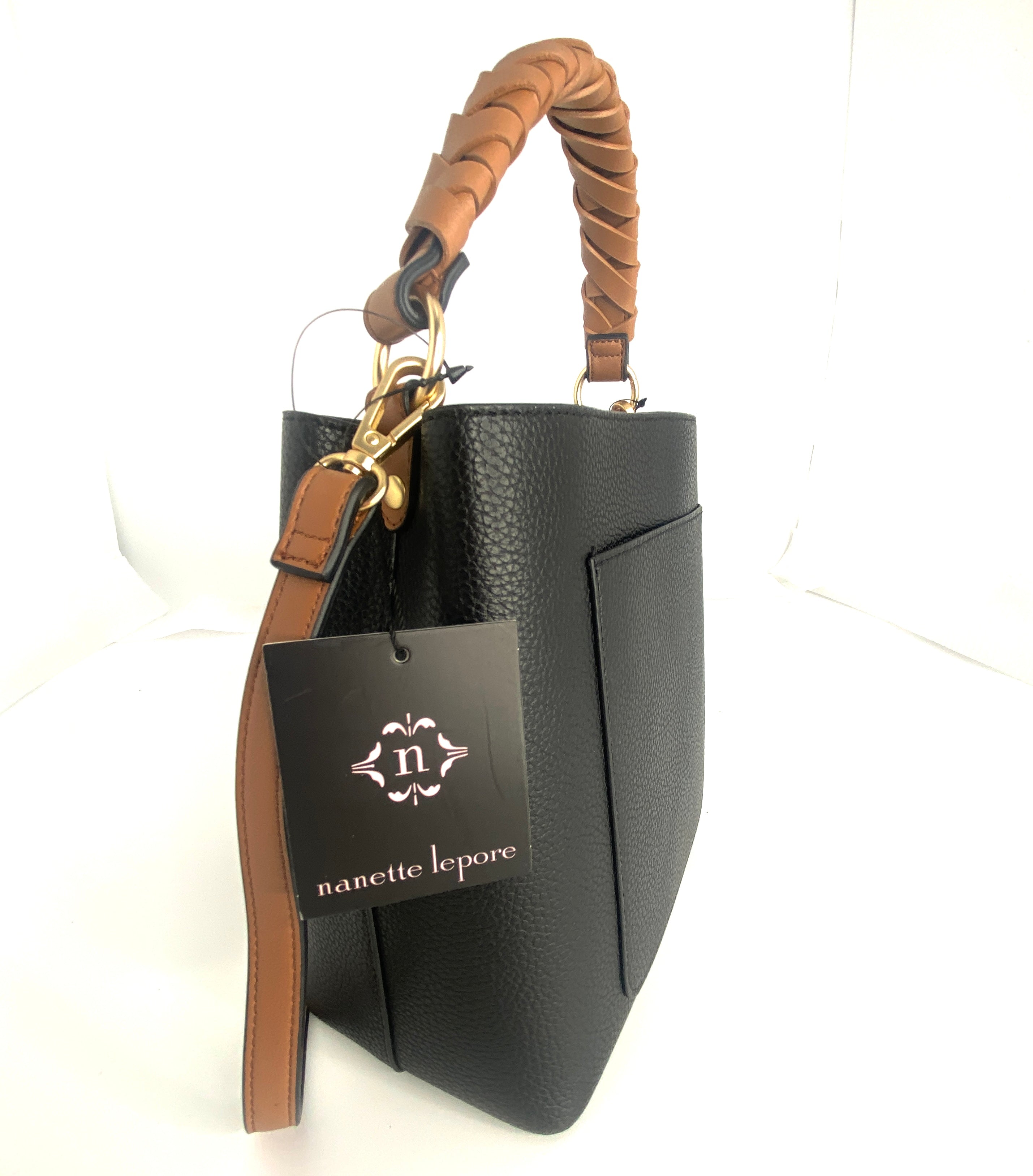 Black ELIANNA Leather Nanette Lepore Bucket Bag/Crossbody