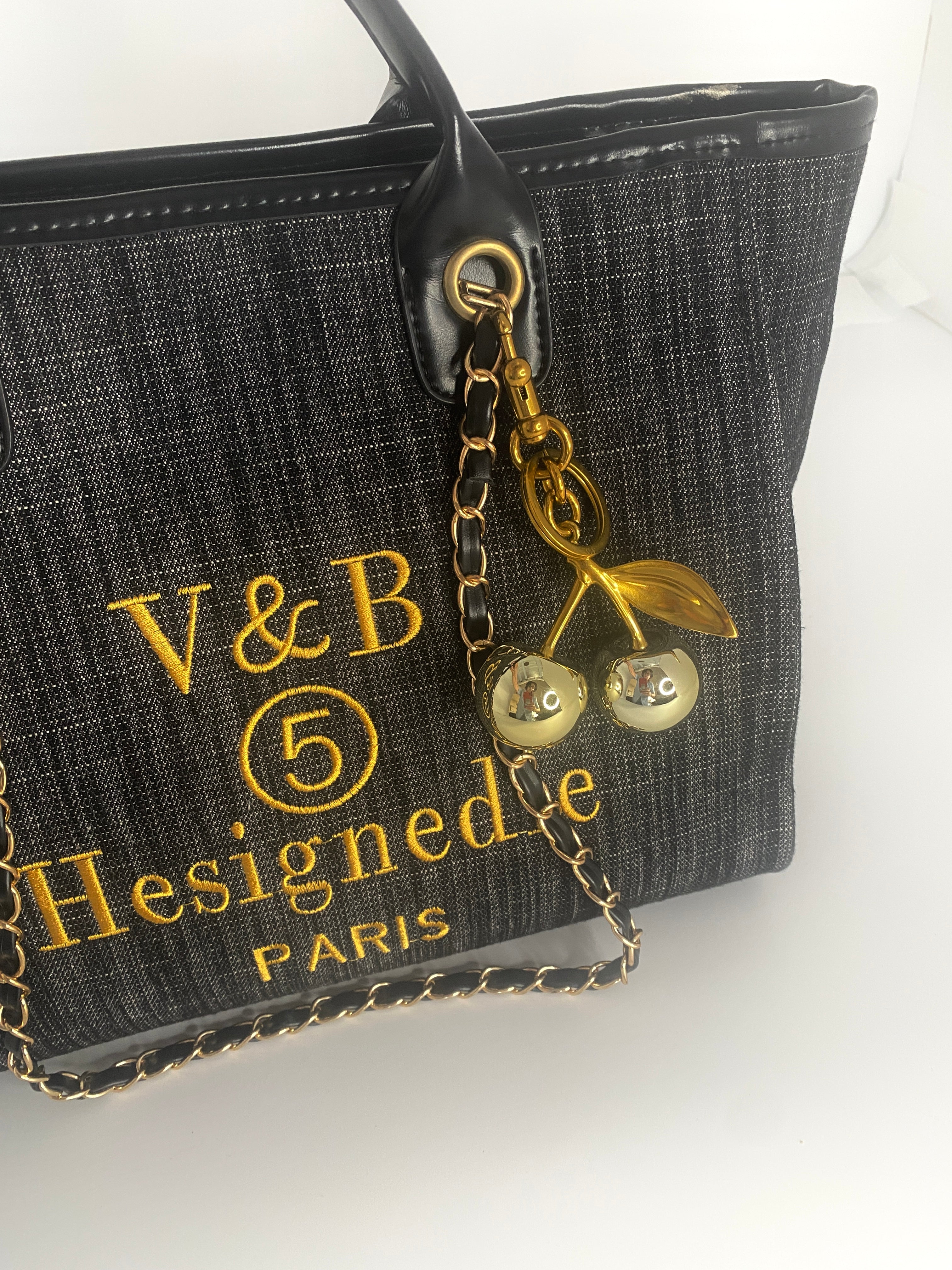 GOLDEN CHERRIES PURSE CHARM KEY CHAIN