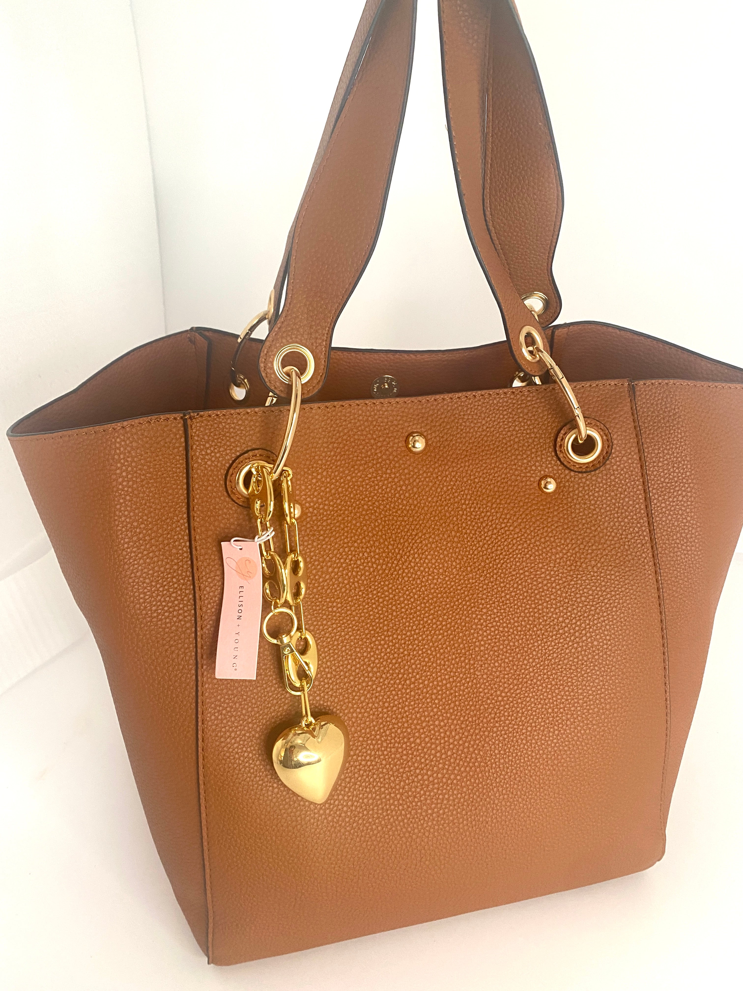 Leather Cognac Leather Tote 2 pieces