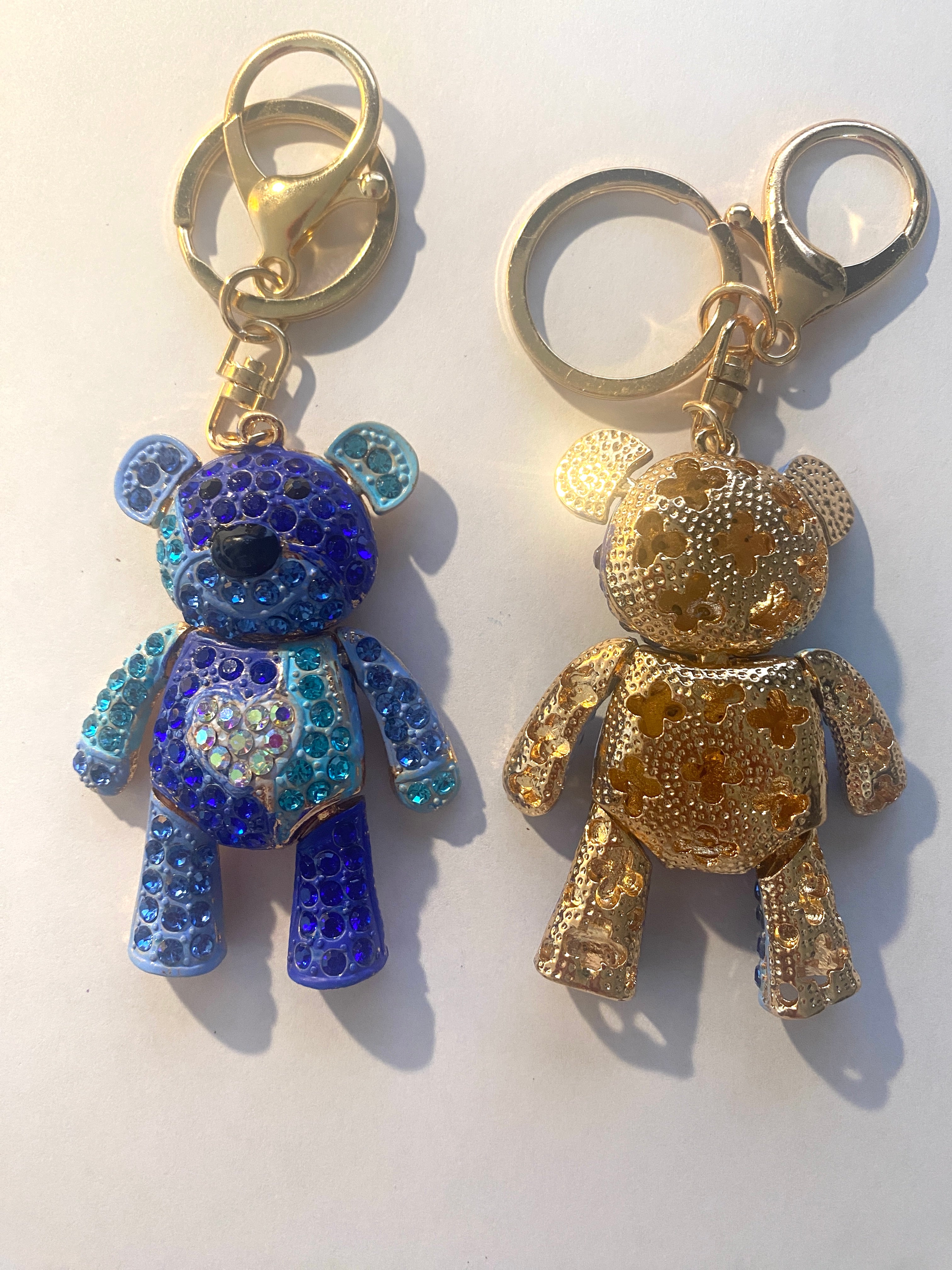 Blue Rhinestone Bear Purse Charm Key Chain
