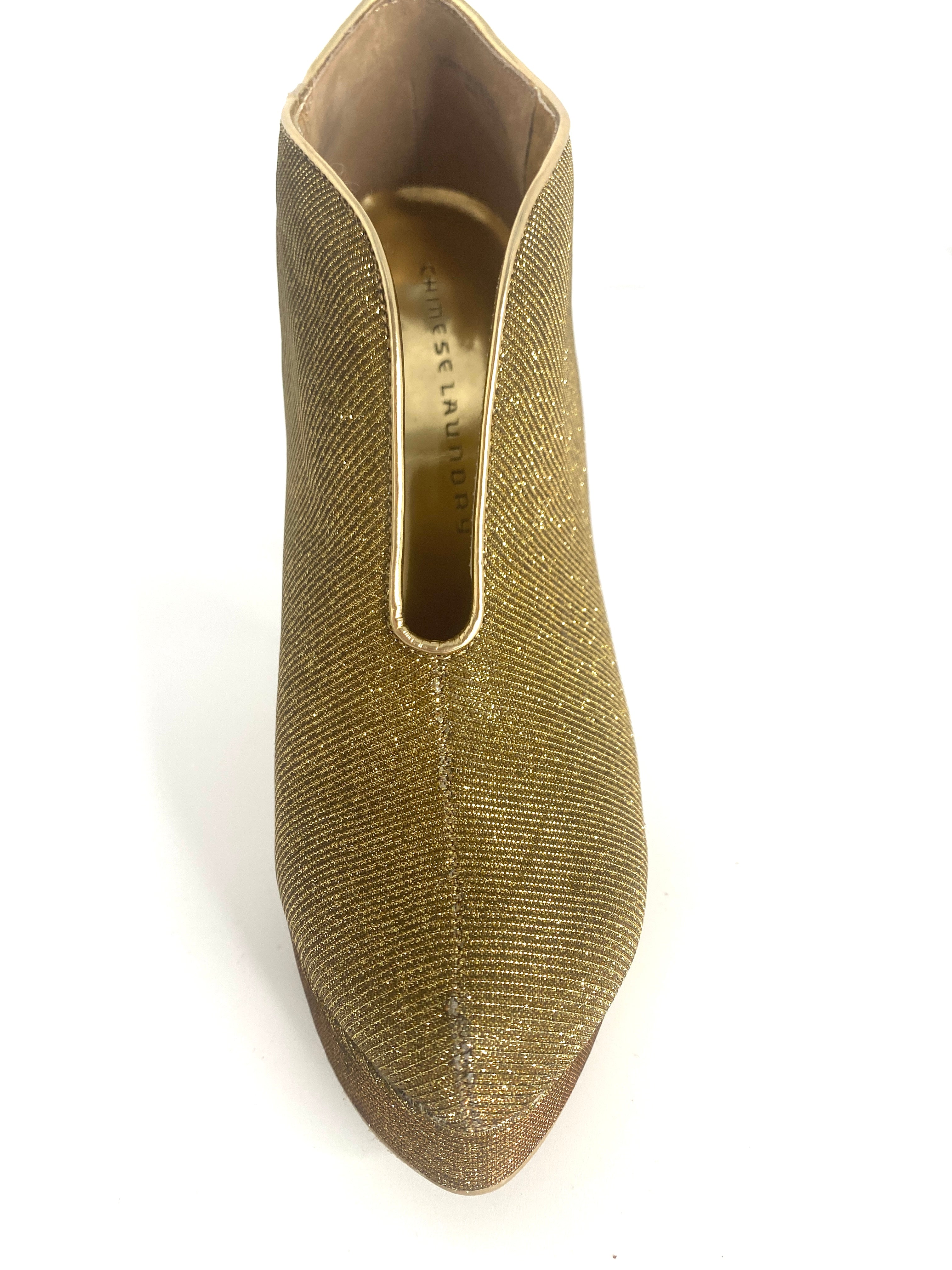 RETRO CHINESE LAUNDRY GOLD GLITTER DISCO PLATFORMS 2000