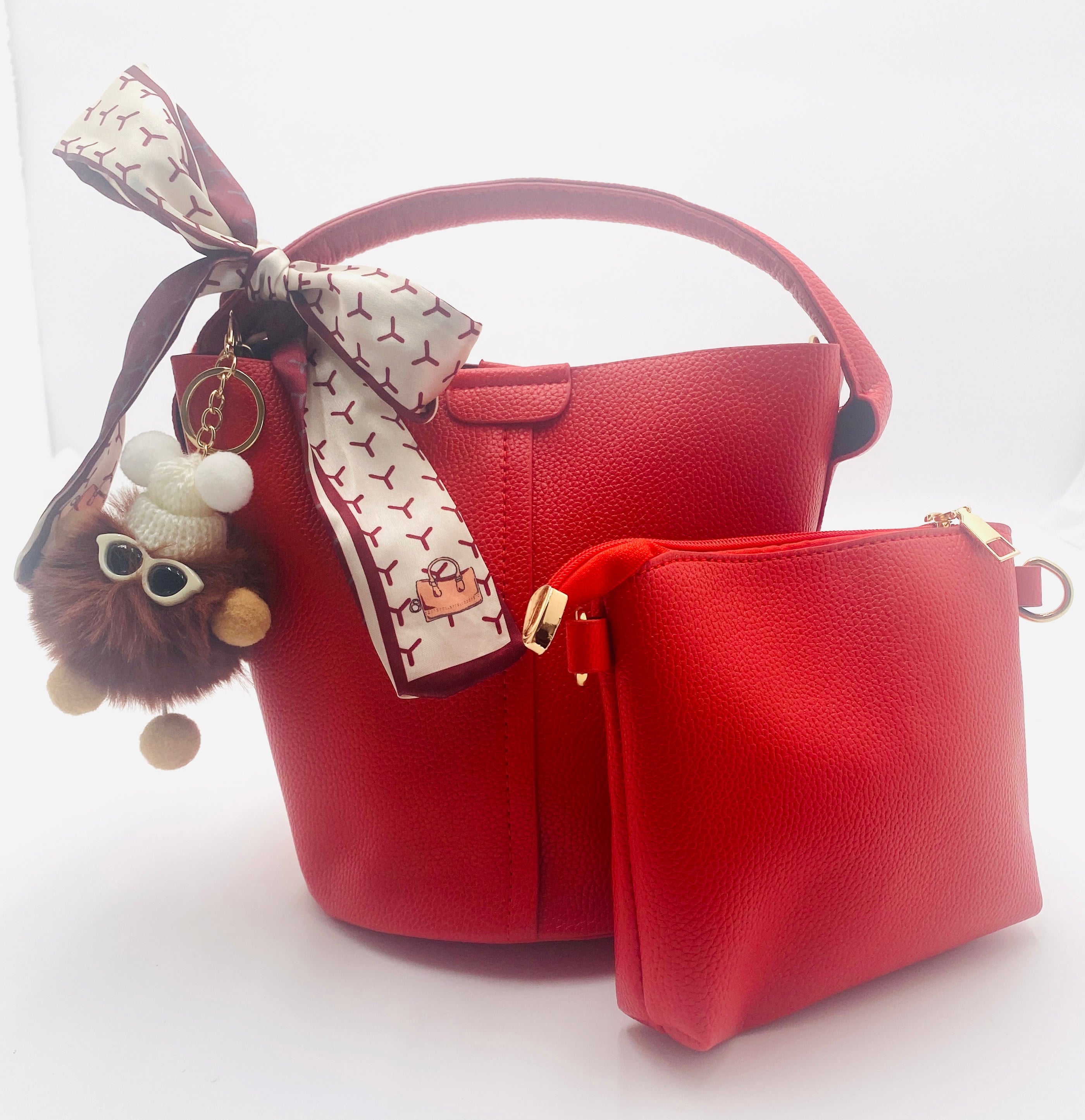 MINI BUCKET TOTE with Scarf and Purse Charm (COLOR OPTIONS)