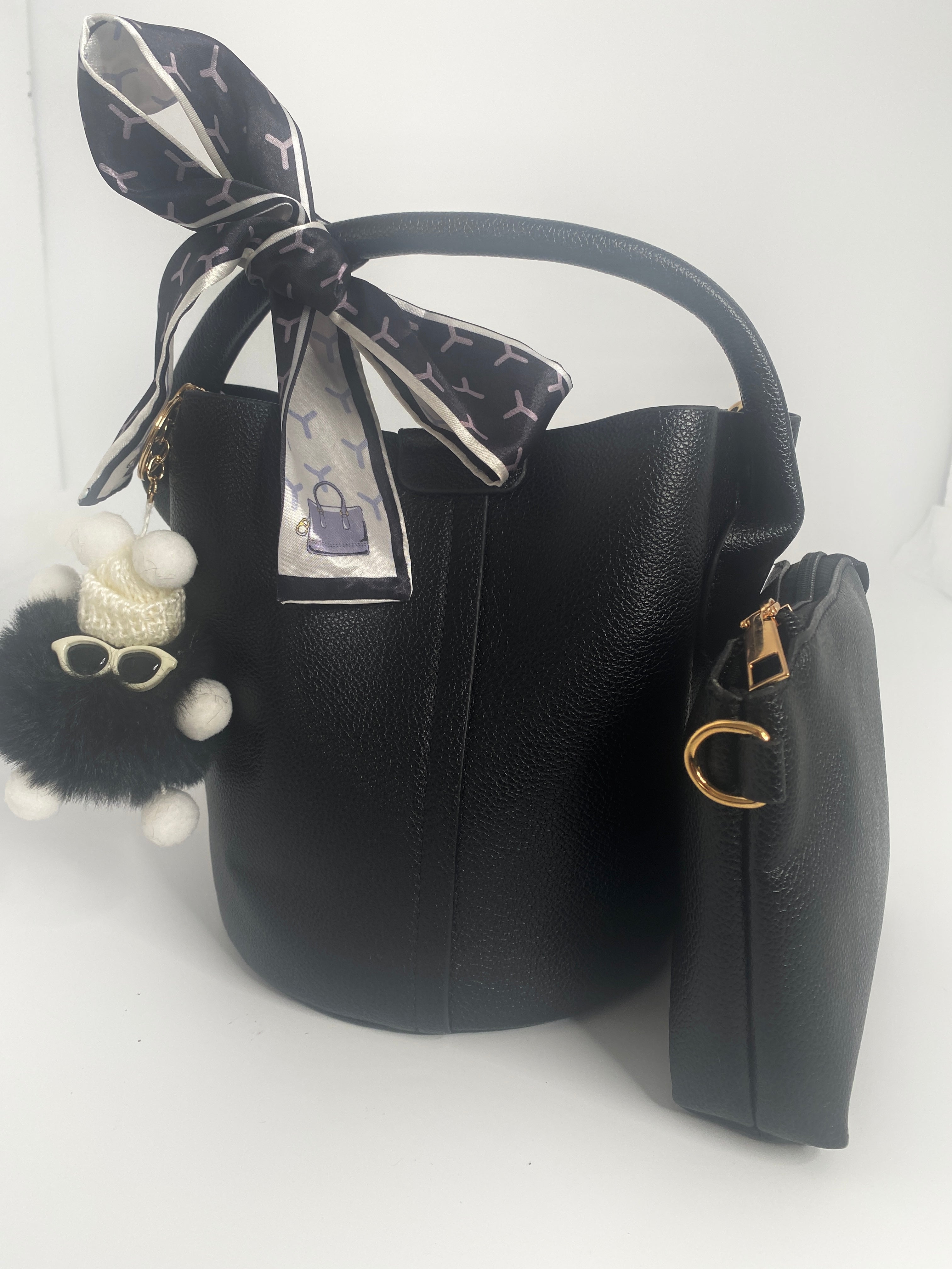 MINI BUCKET TOTE with Scarf and Purse Charm (COLOR OPTIONS)