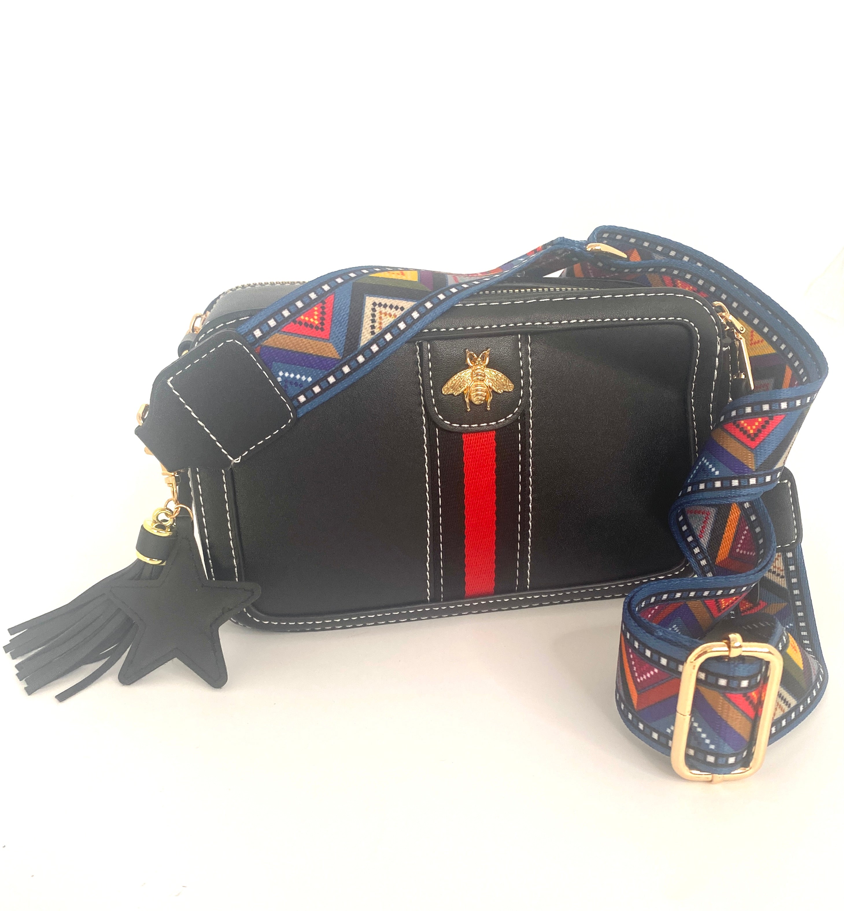 Black Queen Bee Mini Crossbody with Guitar Strap