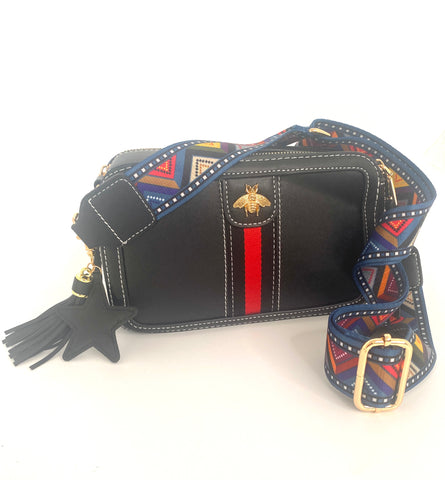 Black Queen Bee Mini Crossbody with Guitar Strap