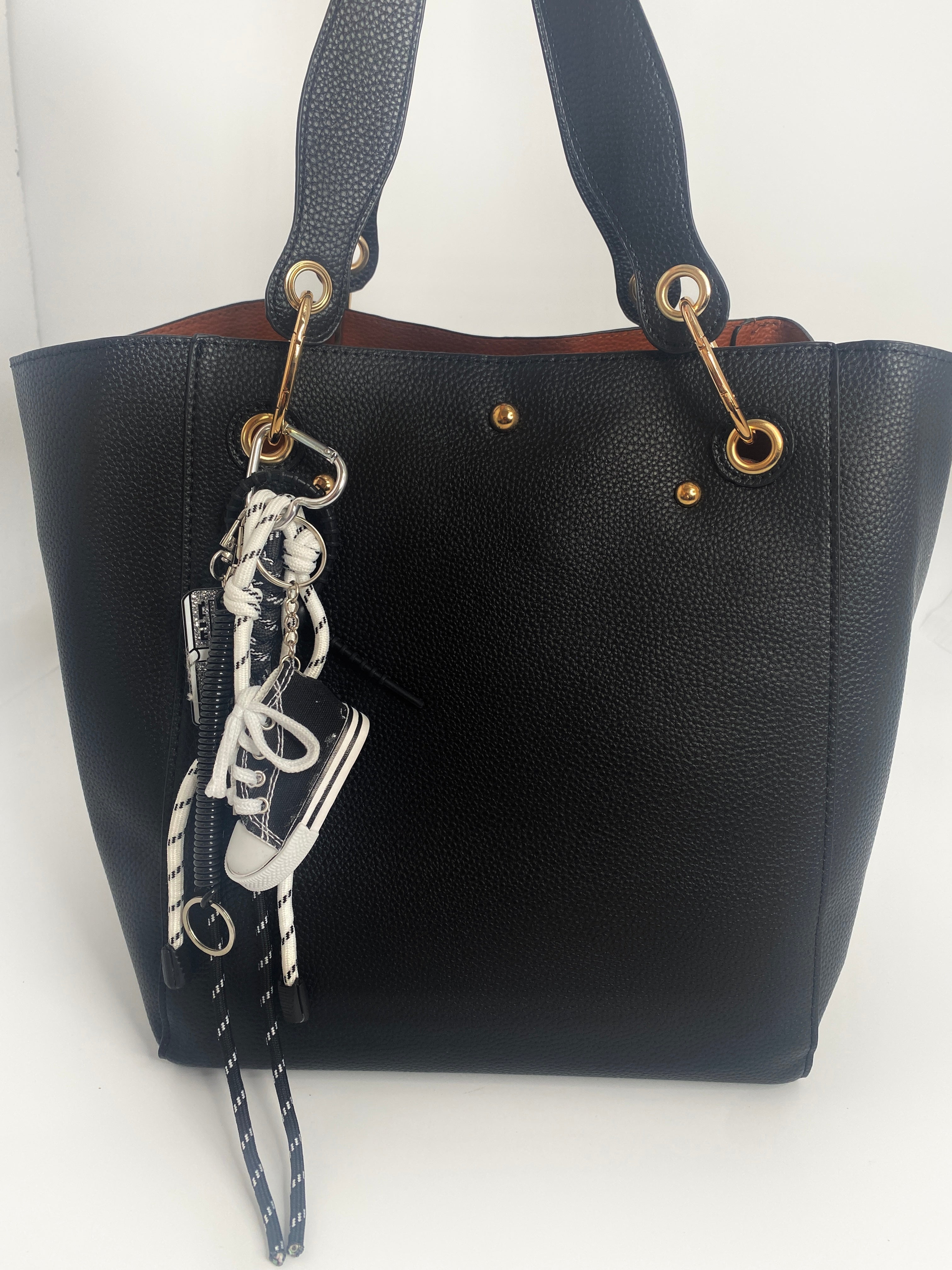 Leather Black Tote  2 Piece