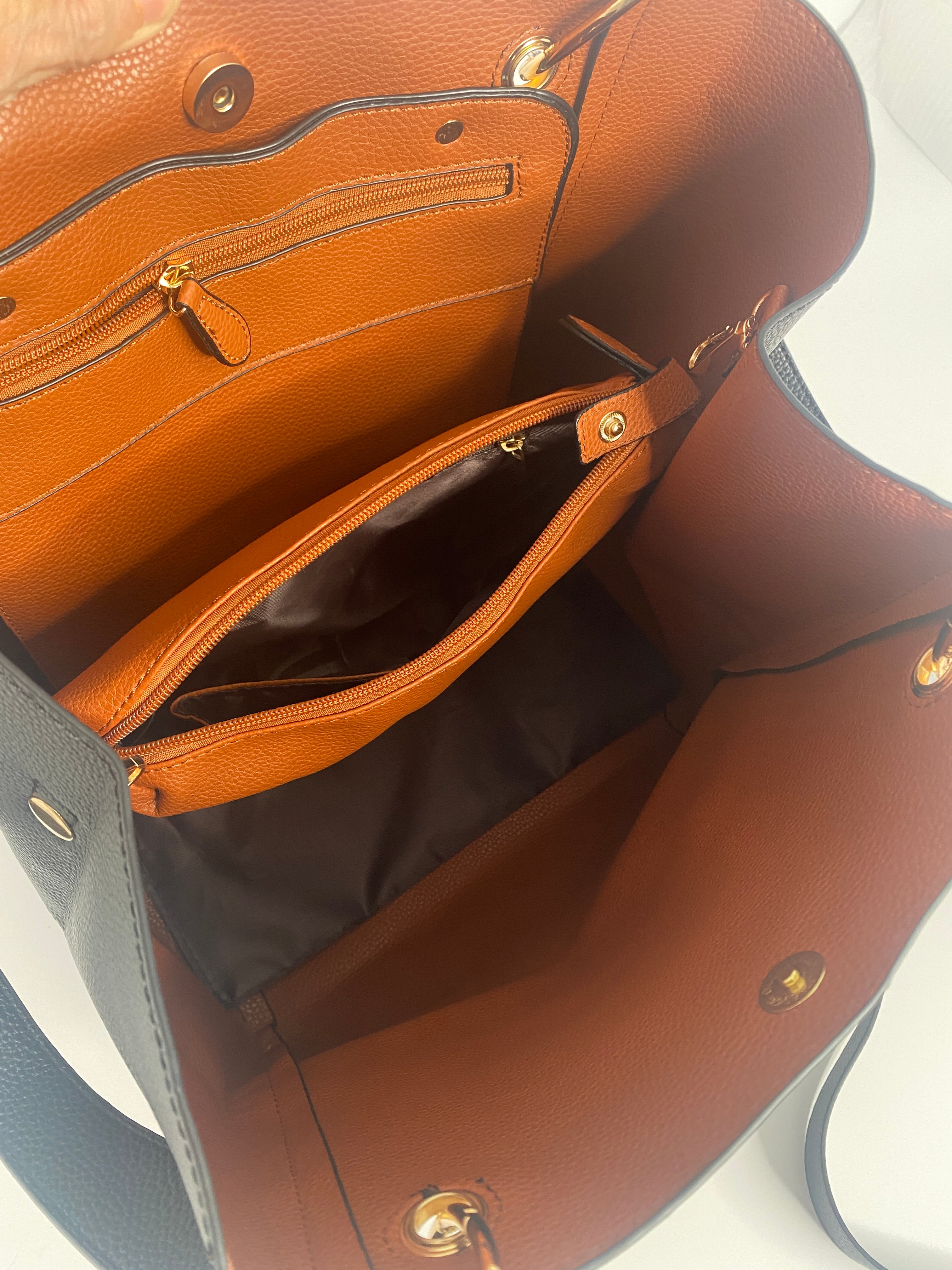 Leather Black Tote  2 Piece