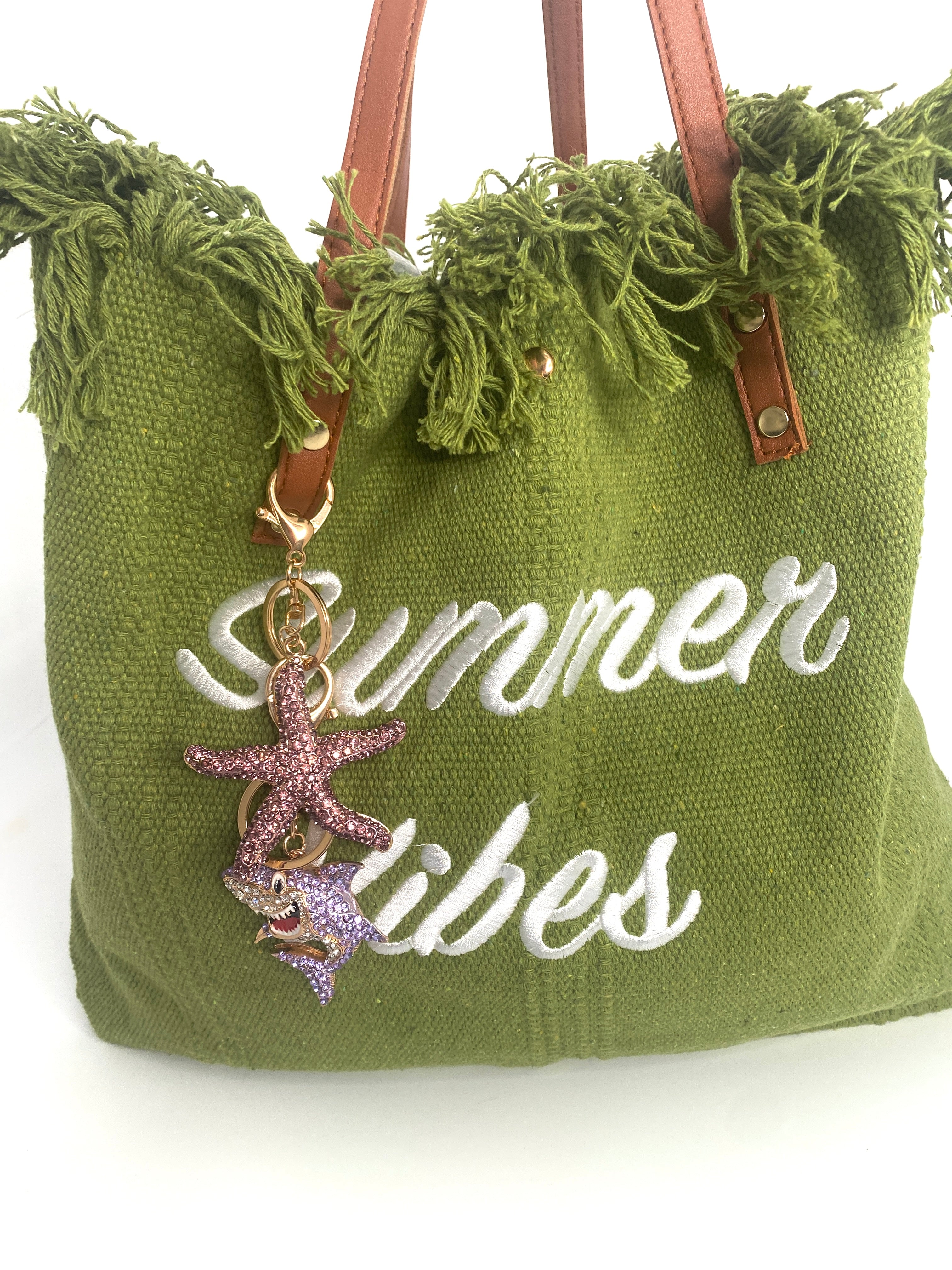 GREEN FRINGE  Beach Weekend Tote Bag