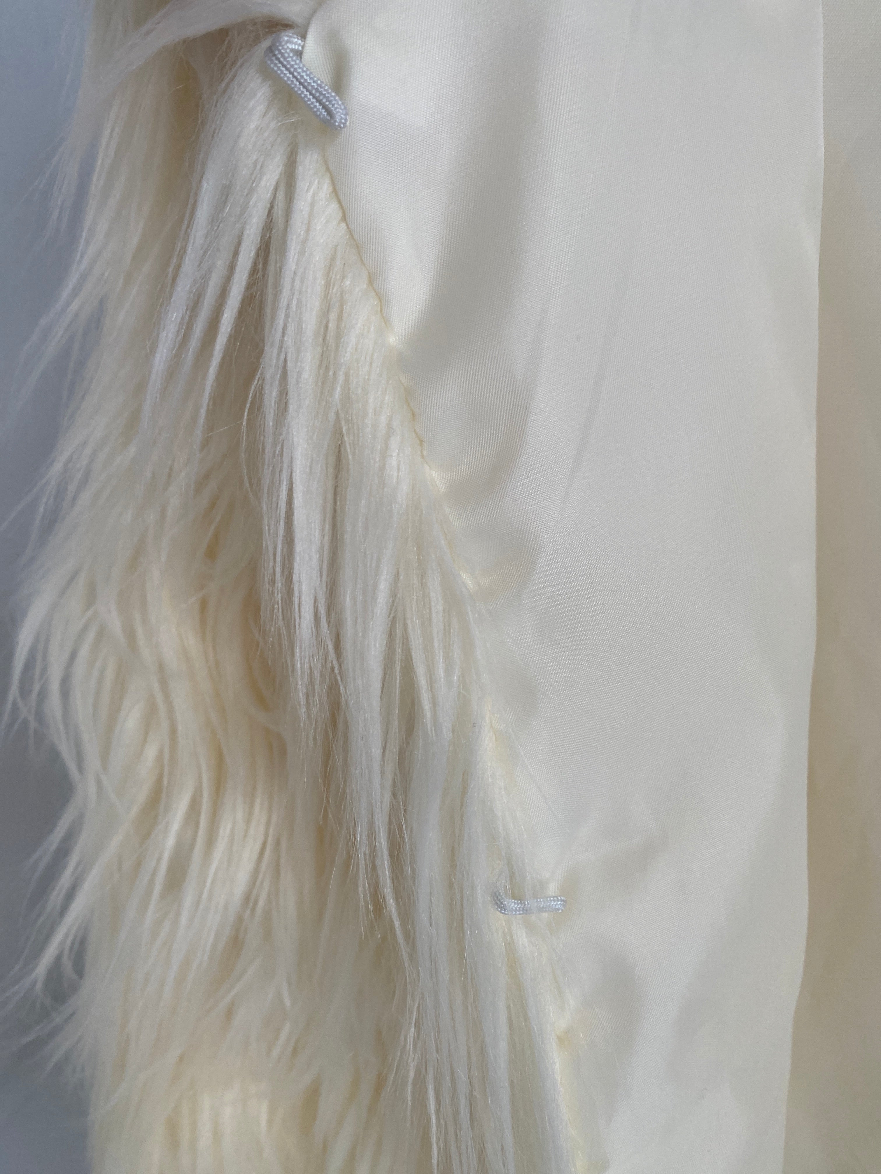 Cream Long Faux Fur Jacket 90s