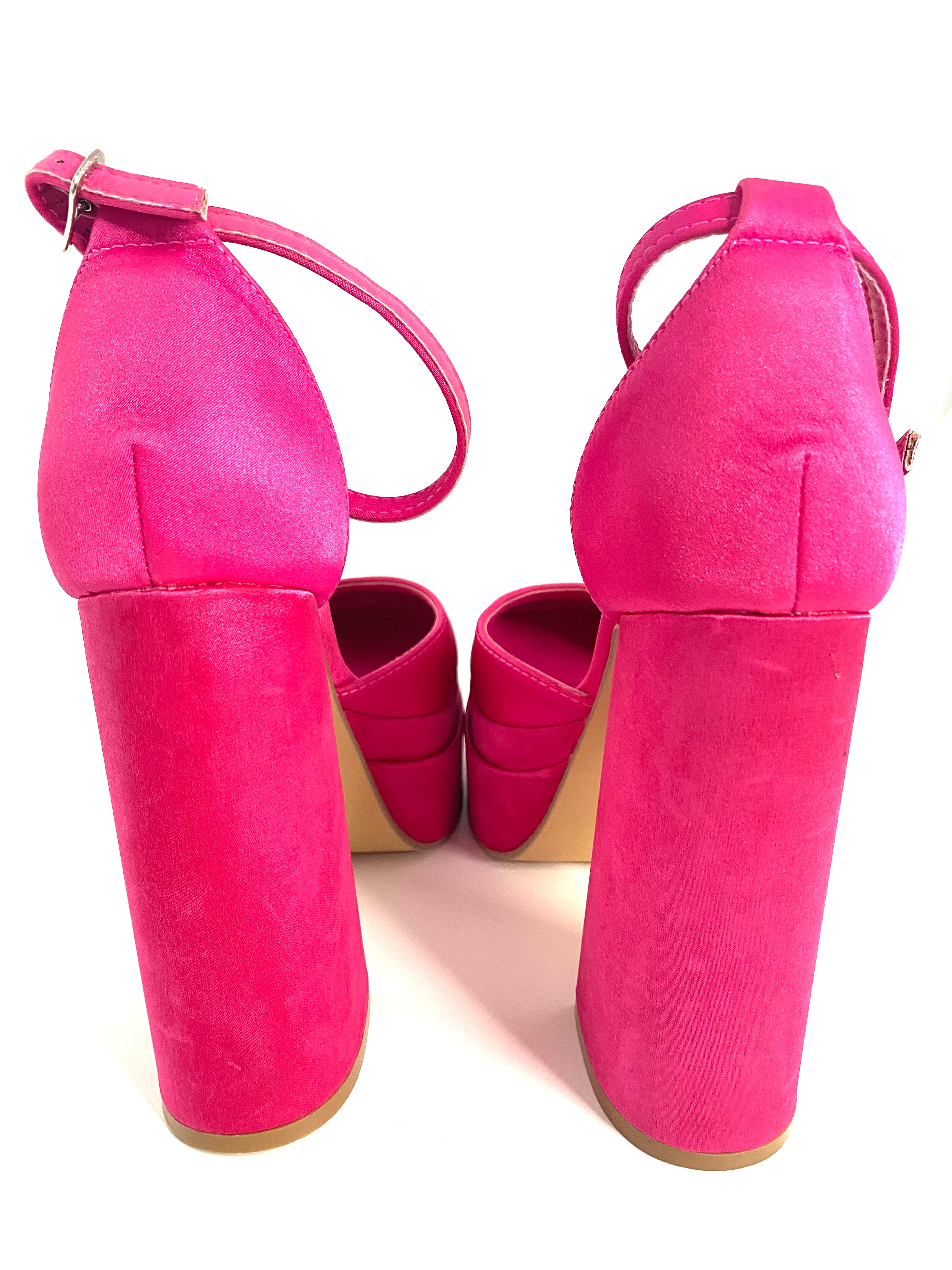 HOT PINK SATIN RETRO VINTAGE PLATFORMS 2000