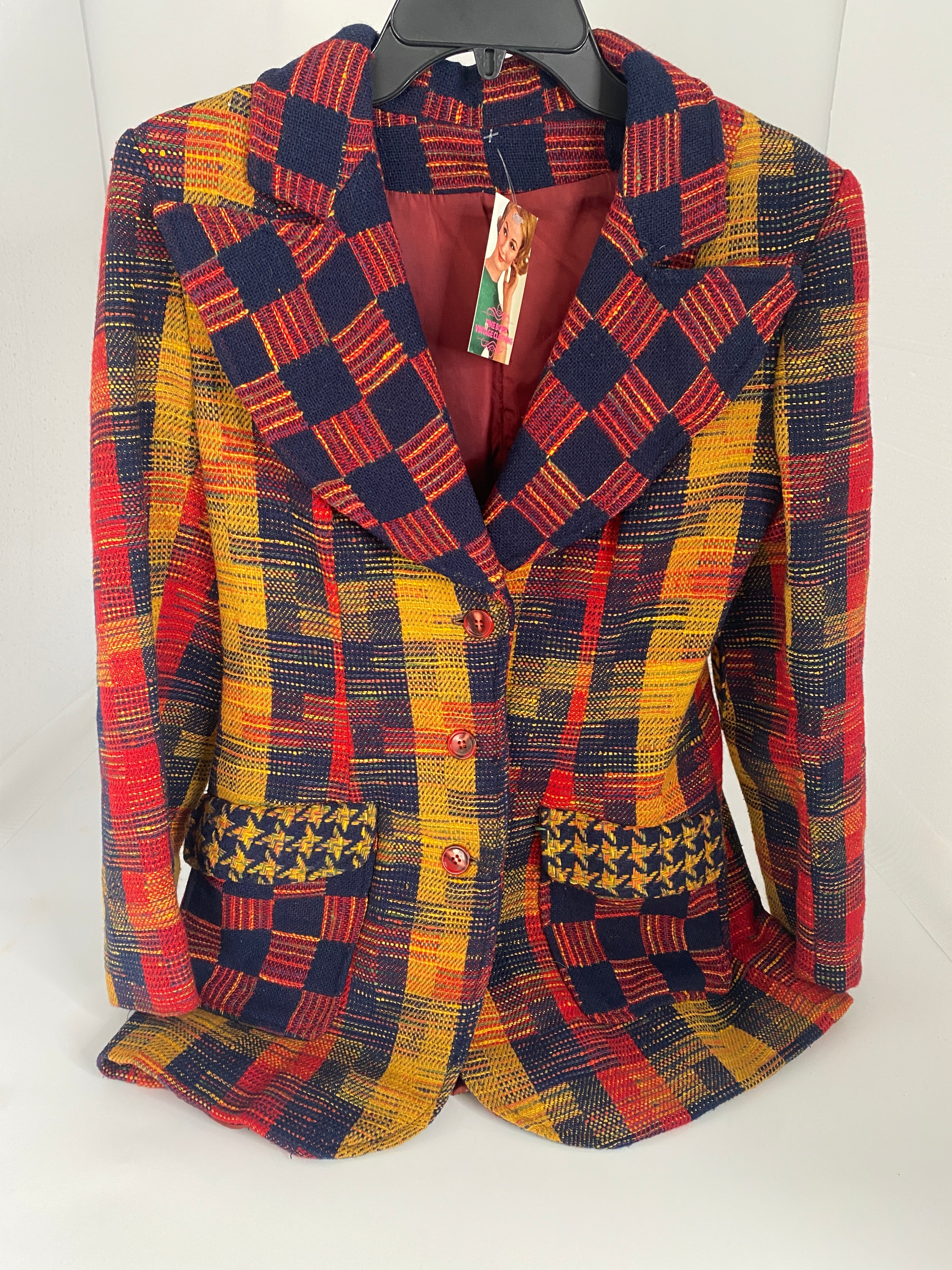PATCHWORK PLAID VINTAGE BLAZER 70's
