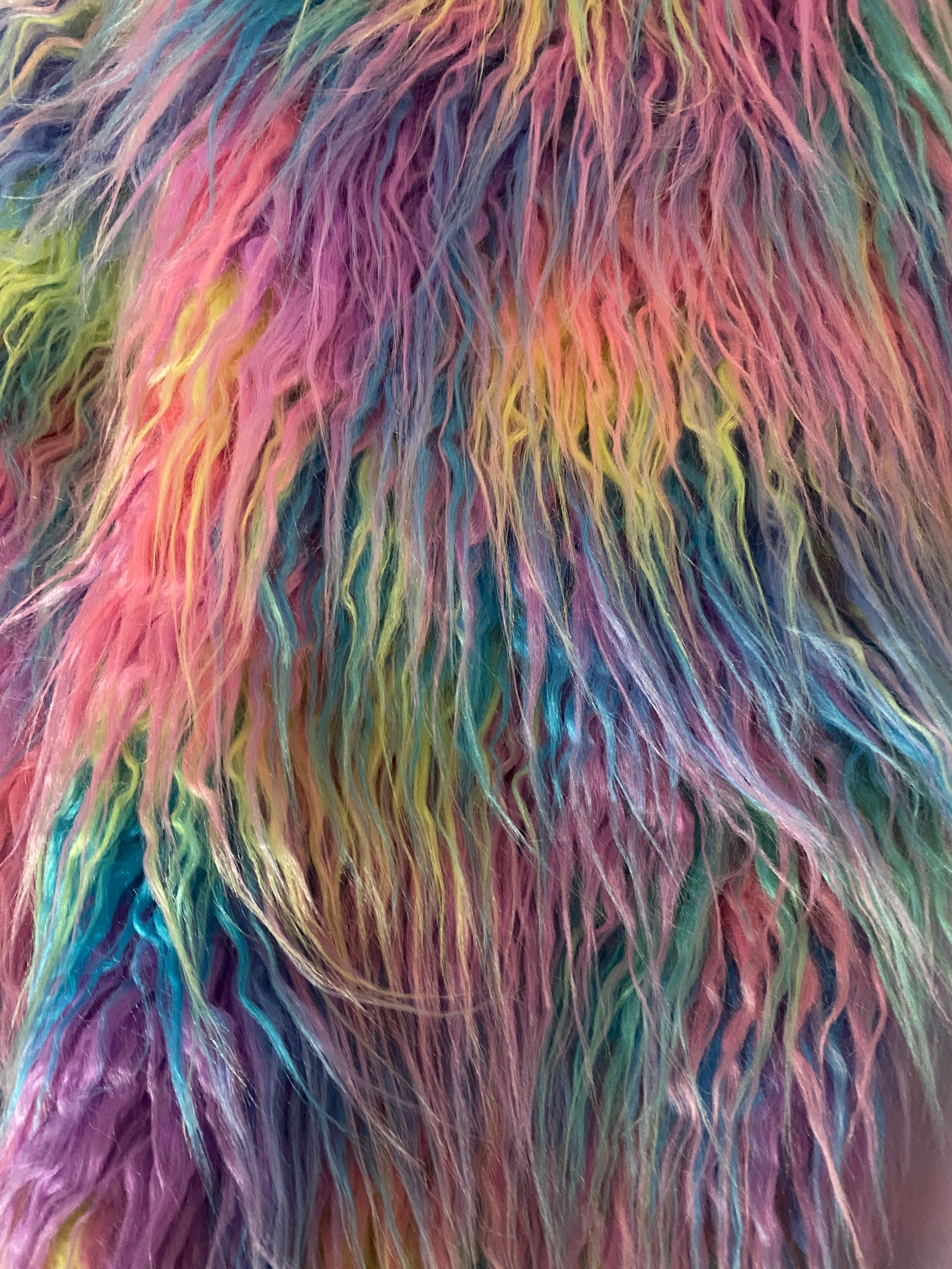 STUNNING RAINBOW LONG FAUX FUR SHAGGY COAT
