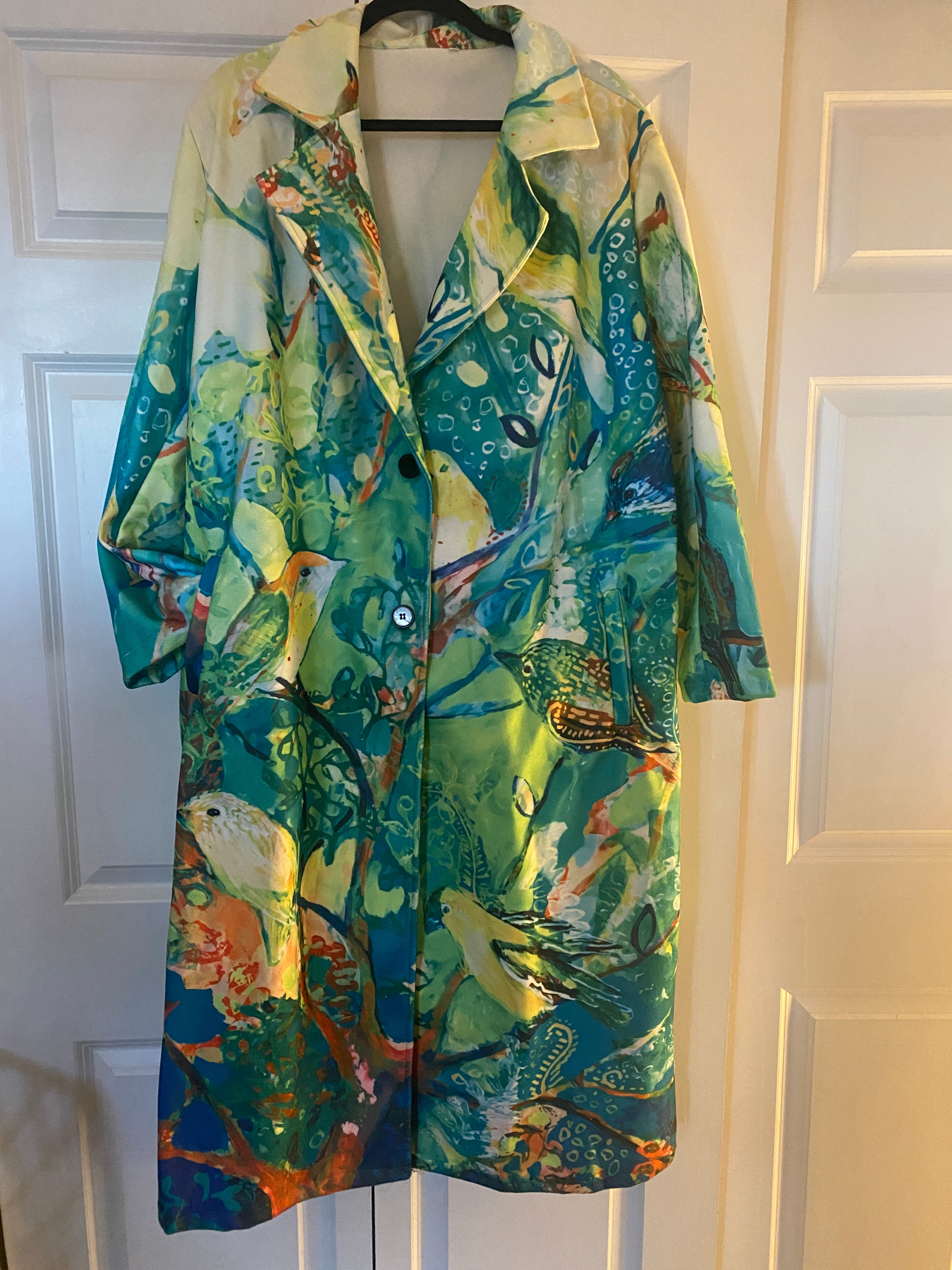 NATURE TROPICAL BIRDS GRAPHIC VINTAGE TRENCH COAT
