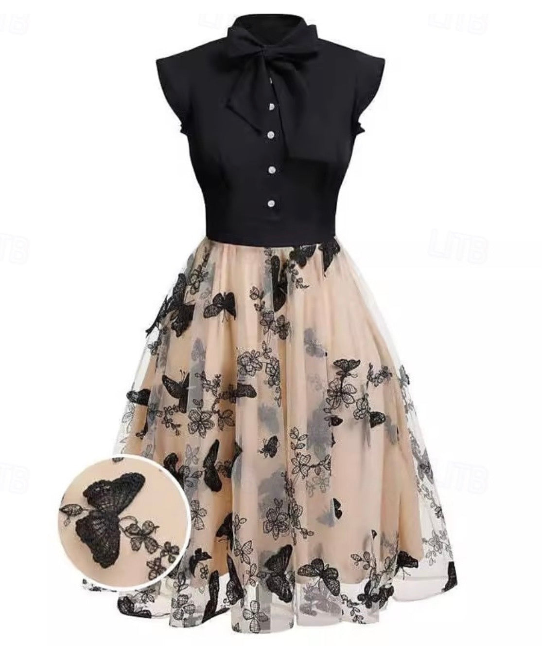 1950s Vintage Retro Swing Butterfly Patchwork Dress