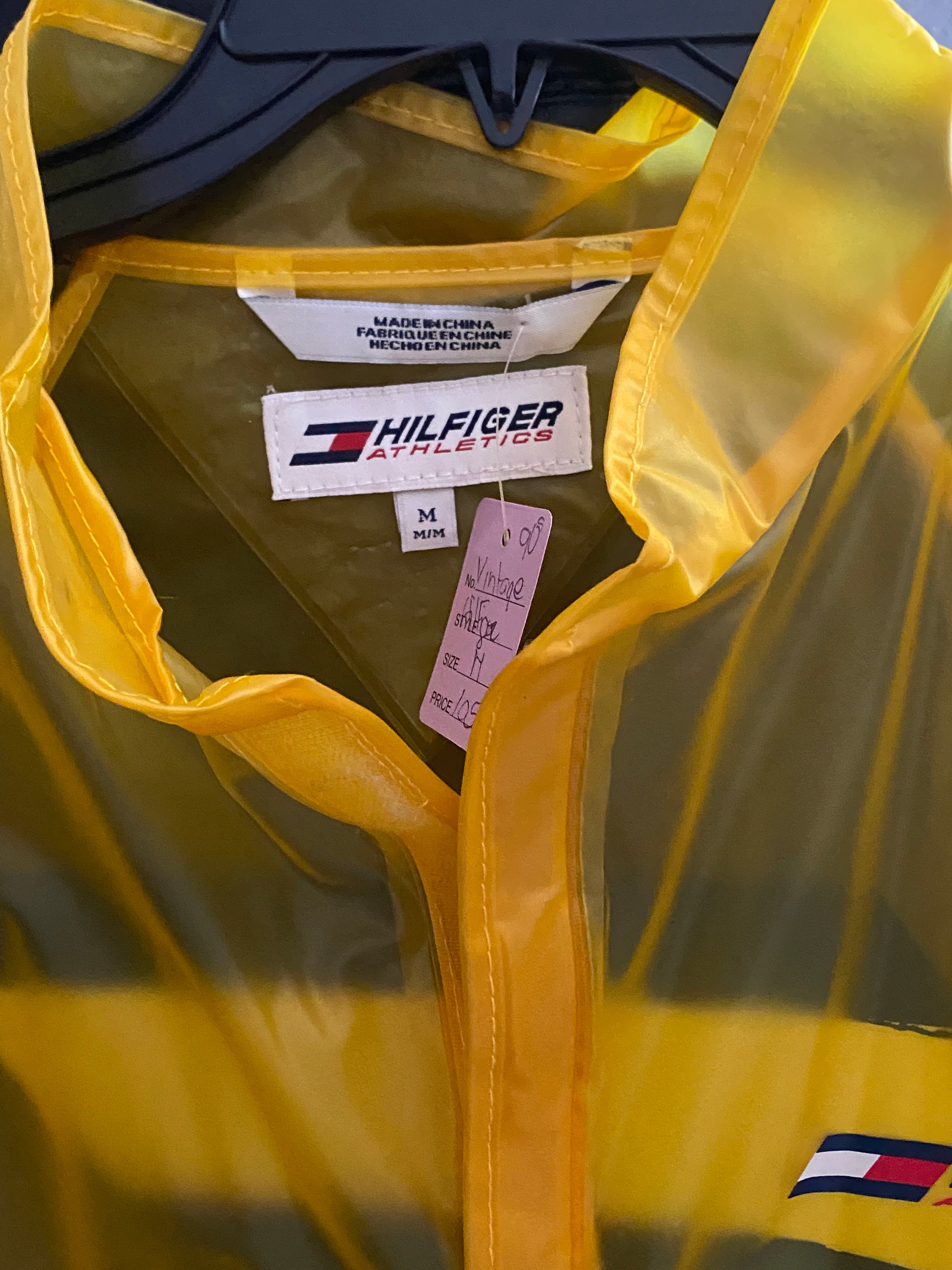 Vintage  90s Tommy Hilfiger Athletics Yellow Rain Jacket Windbreaker Flag Logo Med.