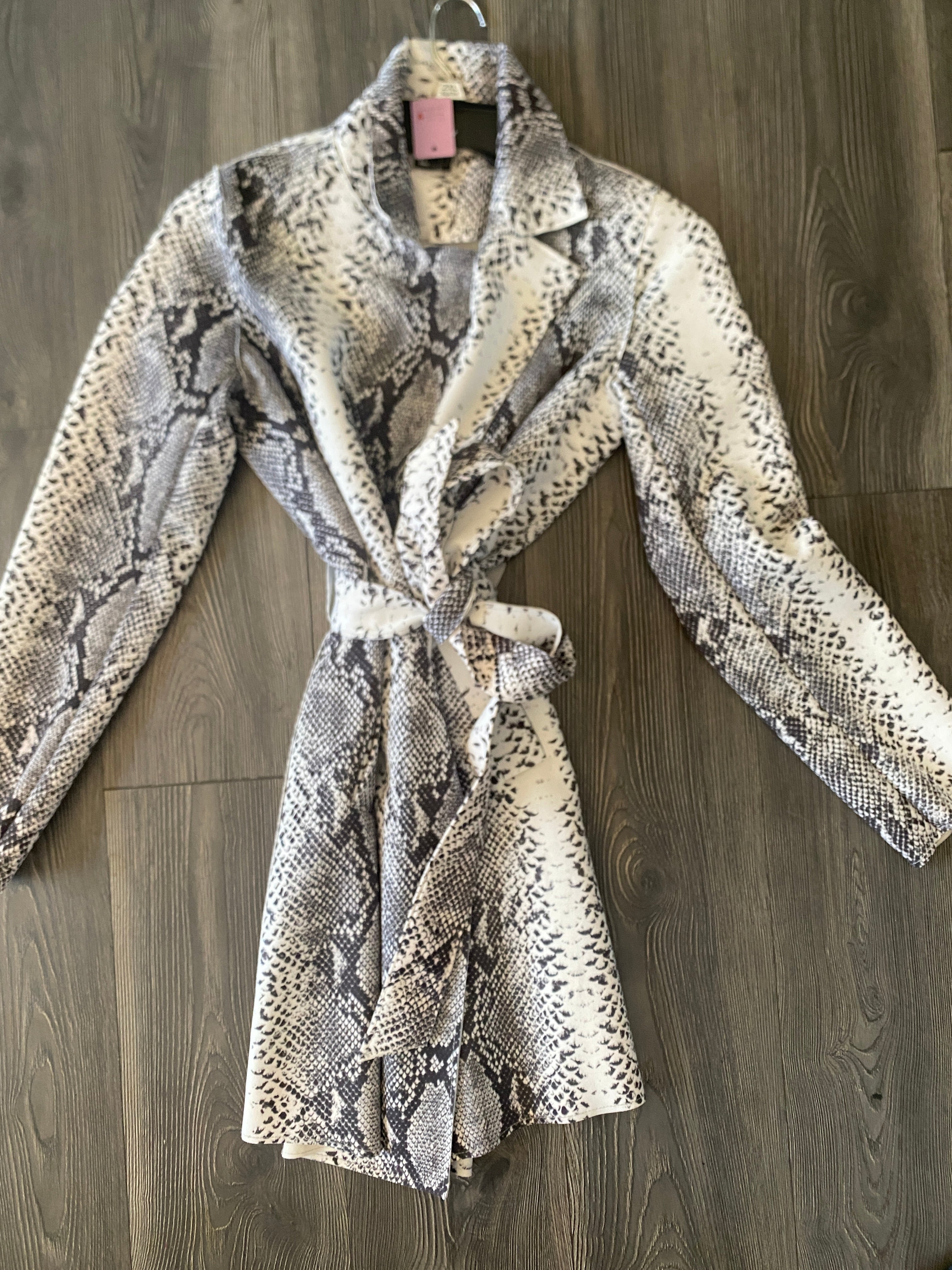 Beautiful Faux Suede Black & White Leopard Trench FRANKY Coat by Love Toke- Deadstock