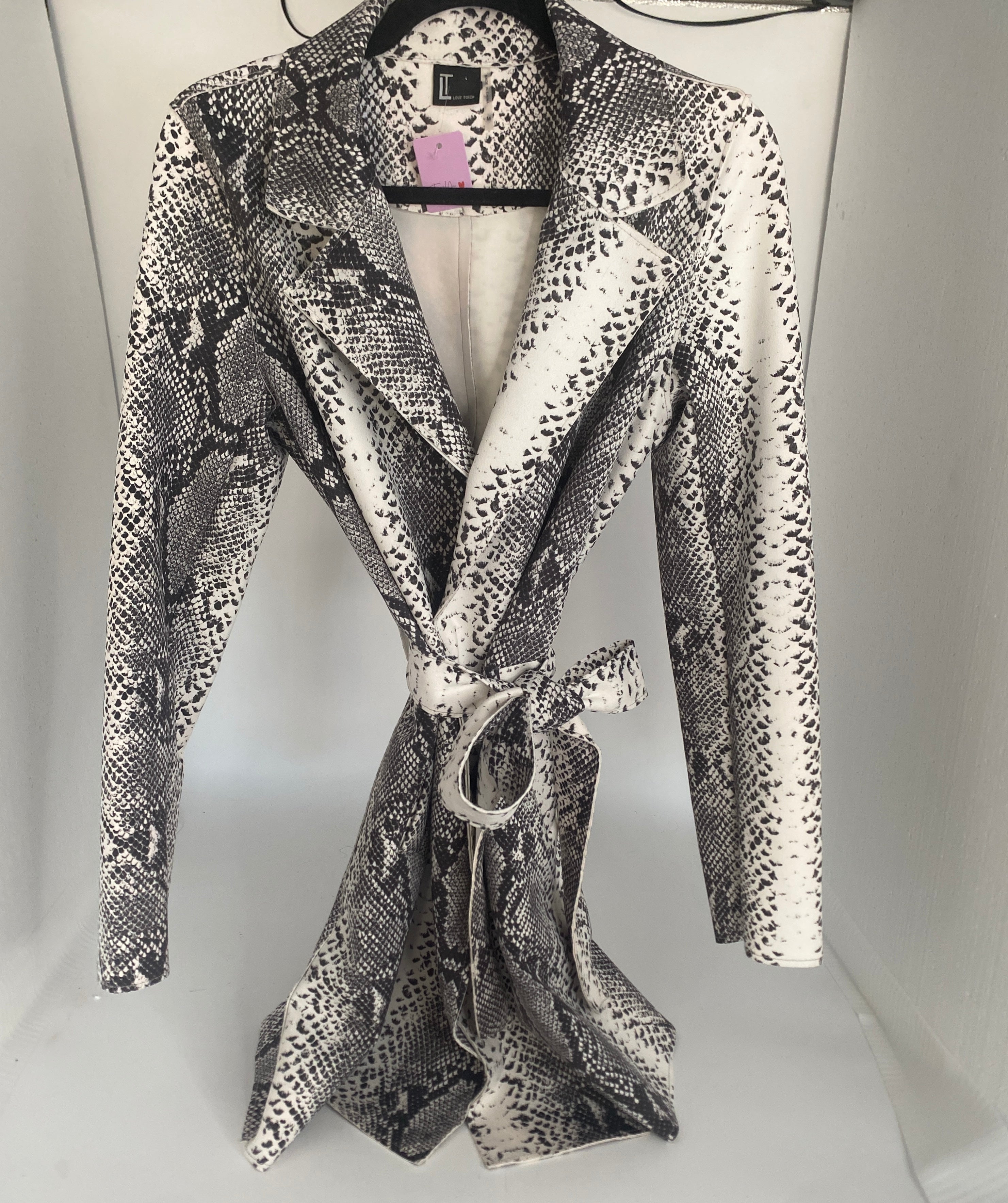 Beautiful Faux Suede Black & White Leopard Trench FRANKY Coat by Love Toke- Deadstock