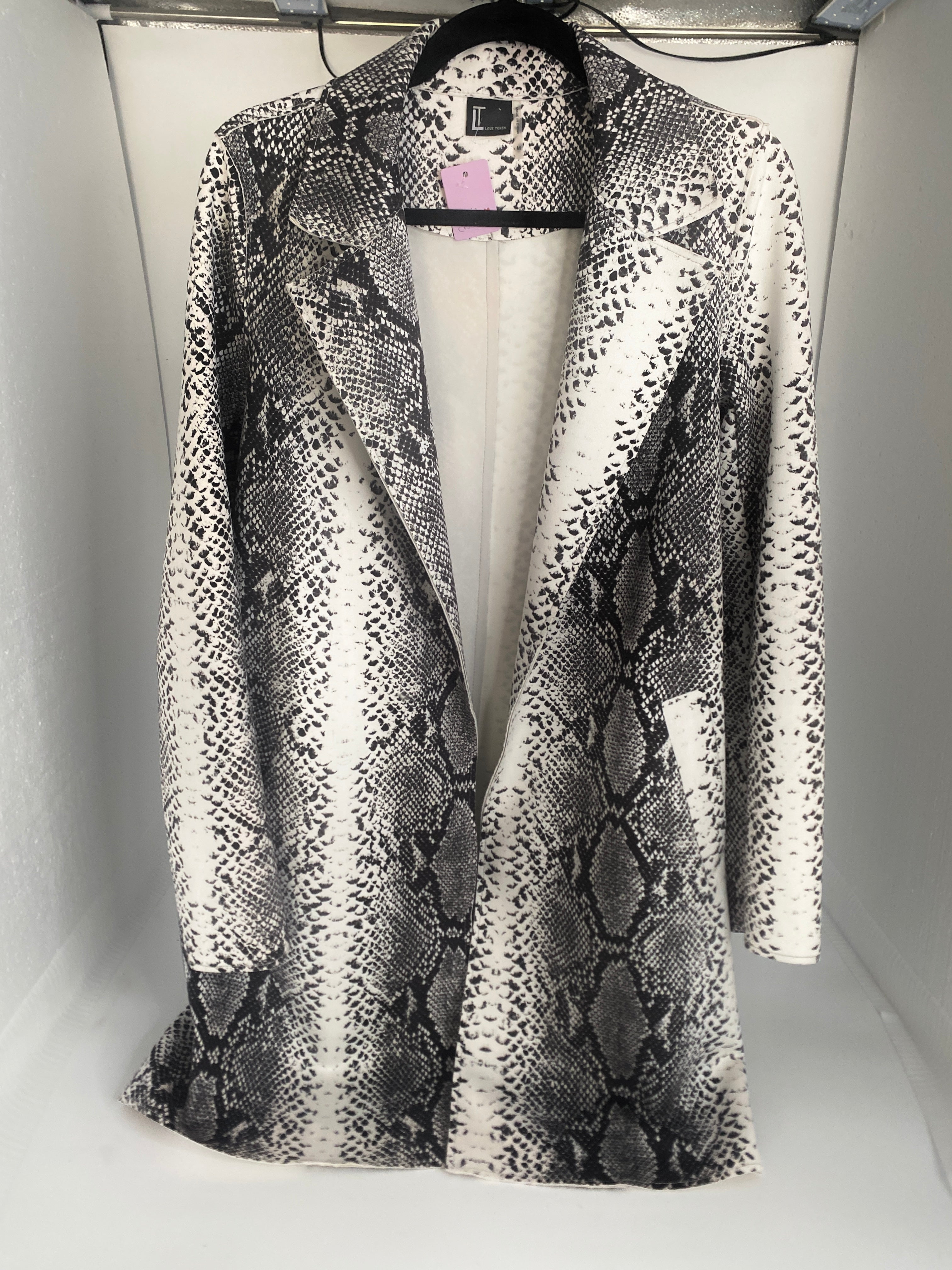 Beautiful Faux Suede Black & White Leopard Trench FRANKY Coat by Love Toke- Deadstock