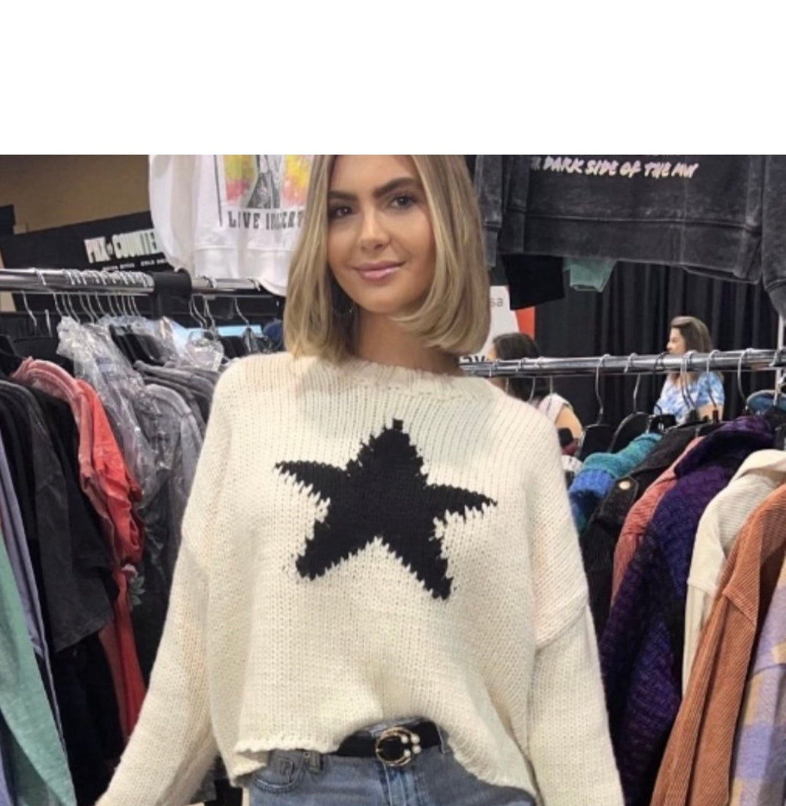 Cream Star Intarsia Knit Sweater