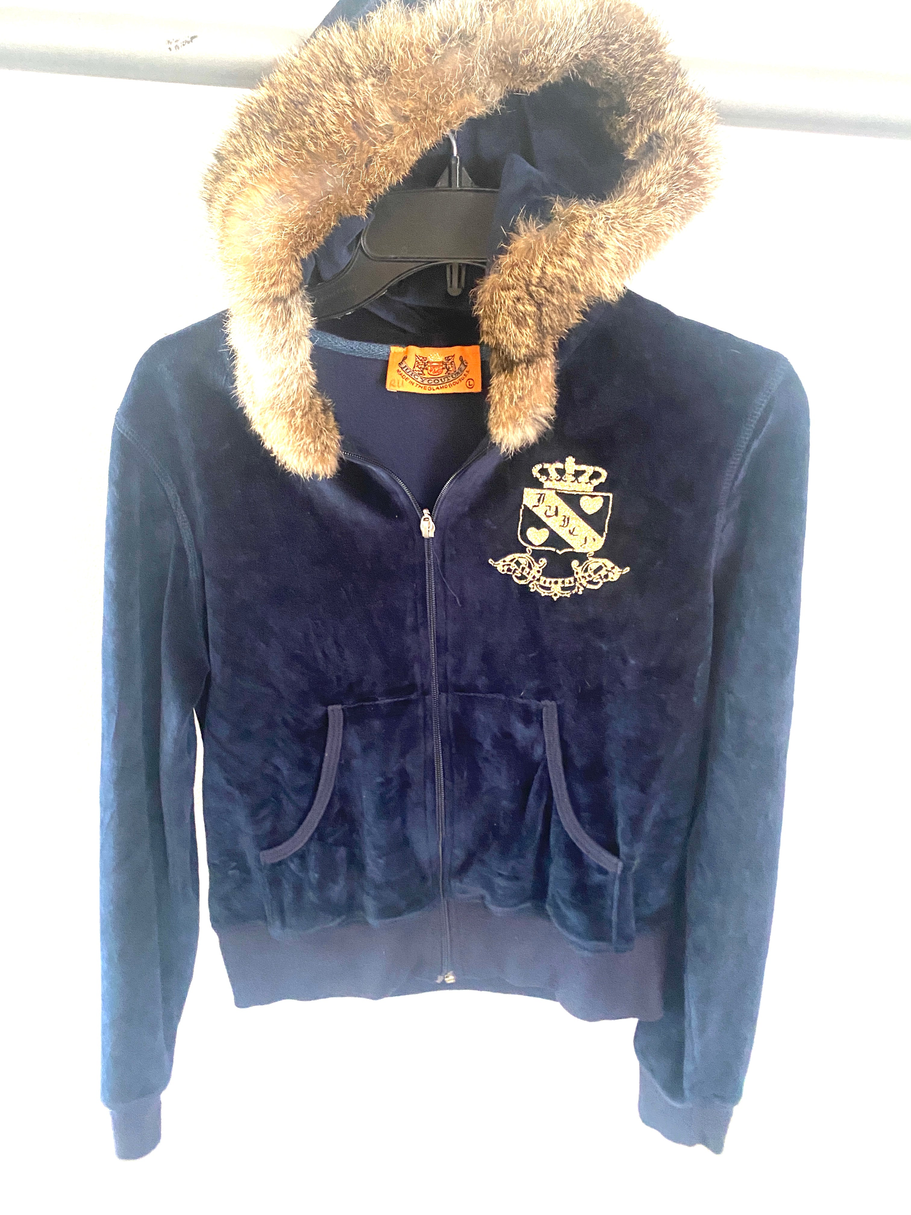2000 Y2k Blue Velour Juicy Couture Hoodie Zip Up