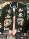 EMERALD GREEN VELVET TIGER  BOMBER JACKET BY 36.5