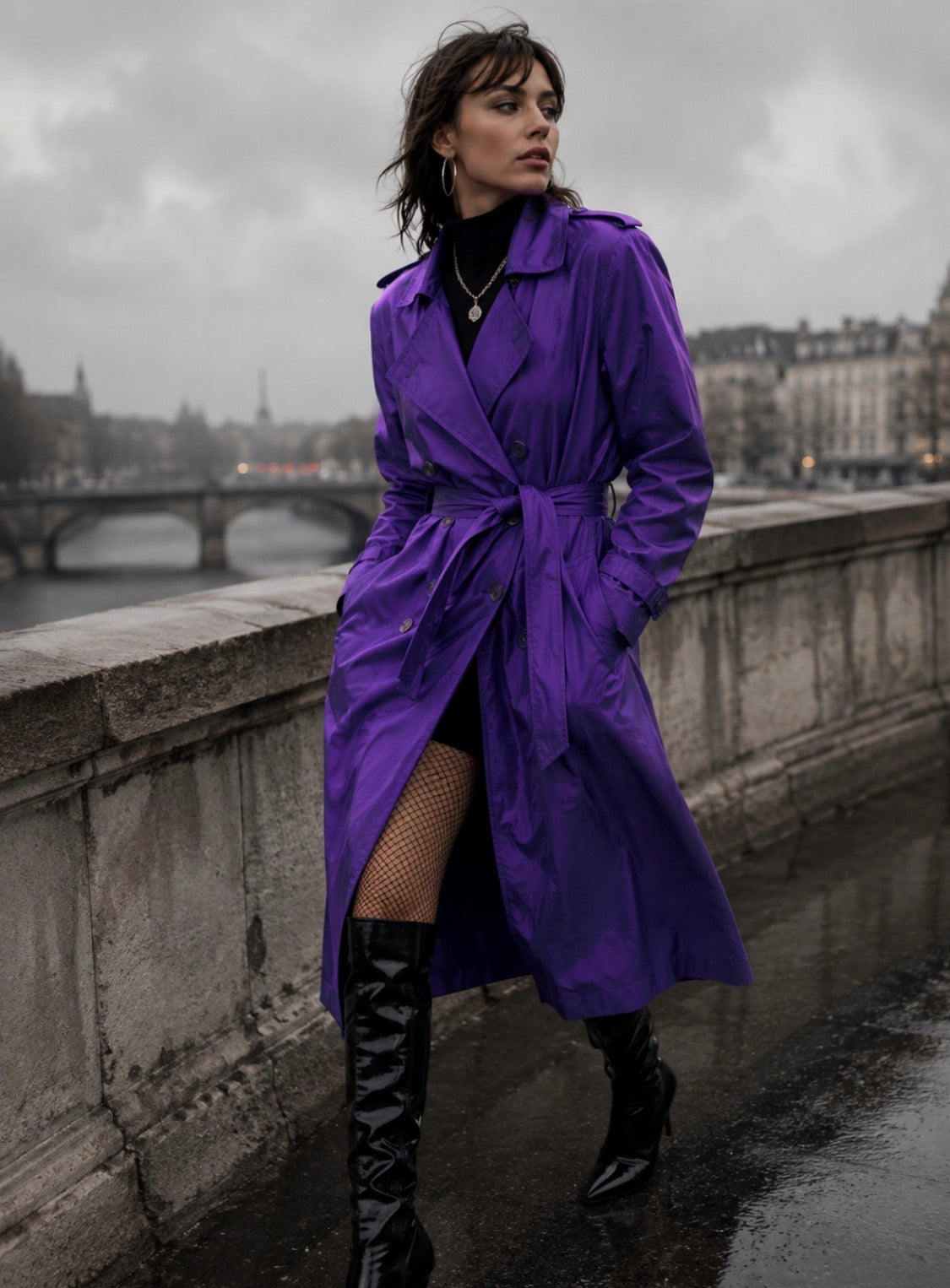 Vintage Shimmery Purple Jones of New York Trench 1980s